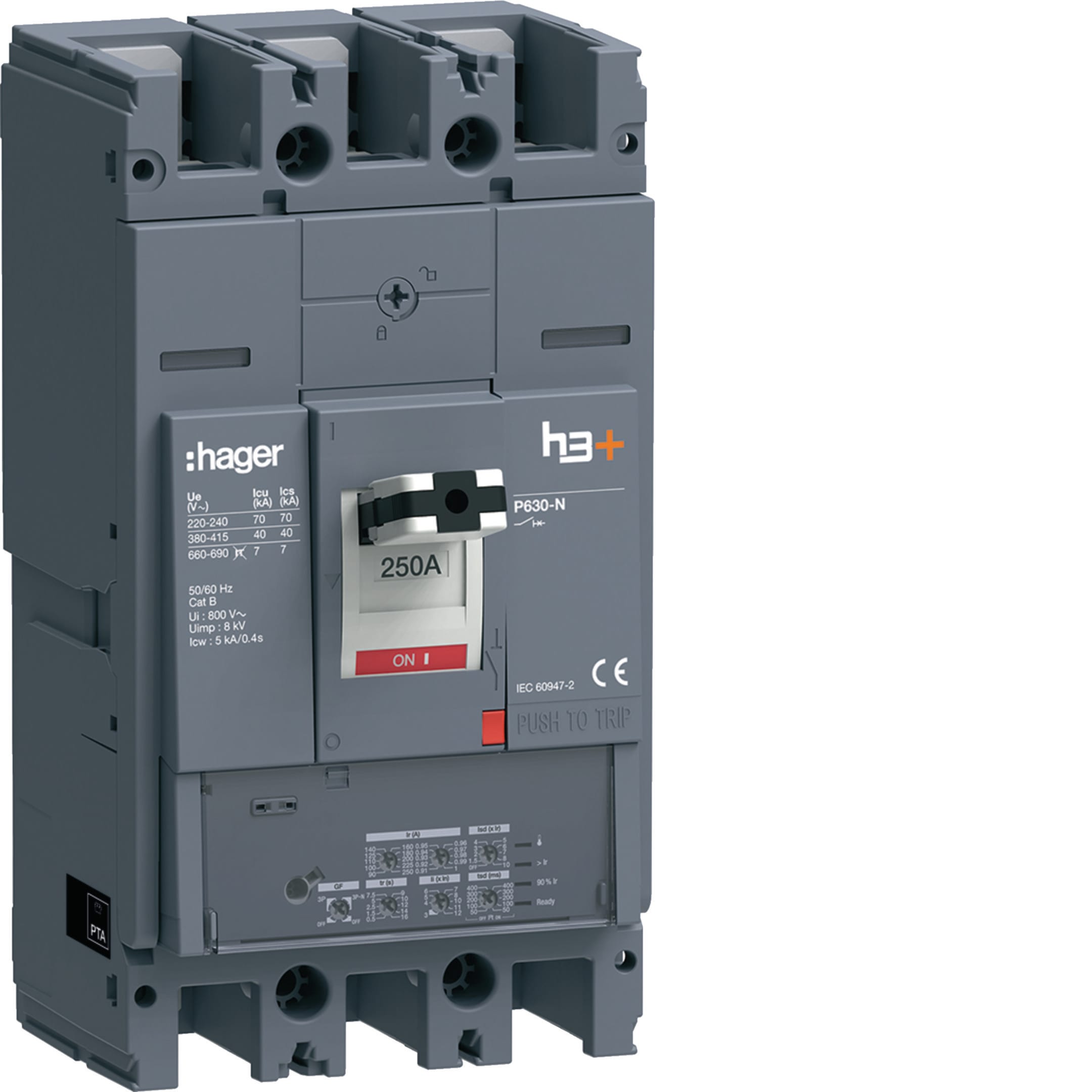 HAGER BOCCHIOTTI - Interruttore automatico scatolato h3+ P630 LSIG 3P 40kA 250A