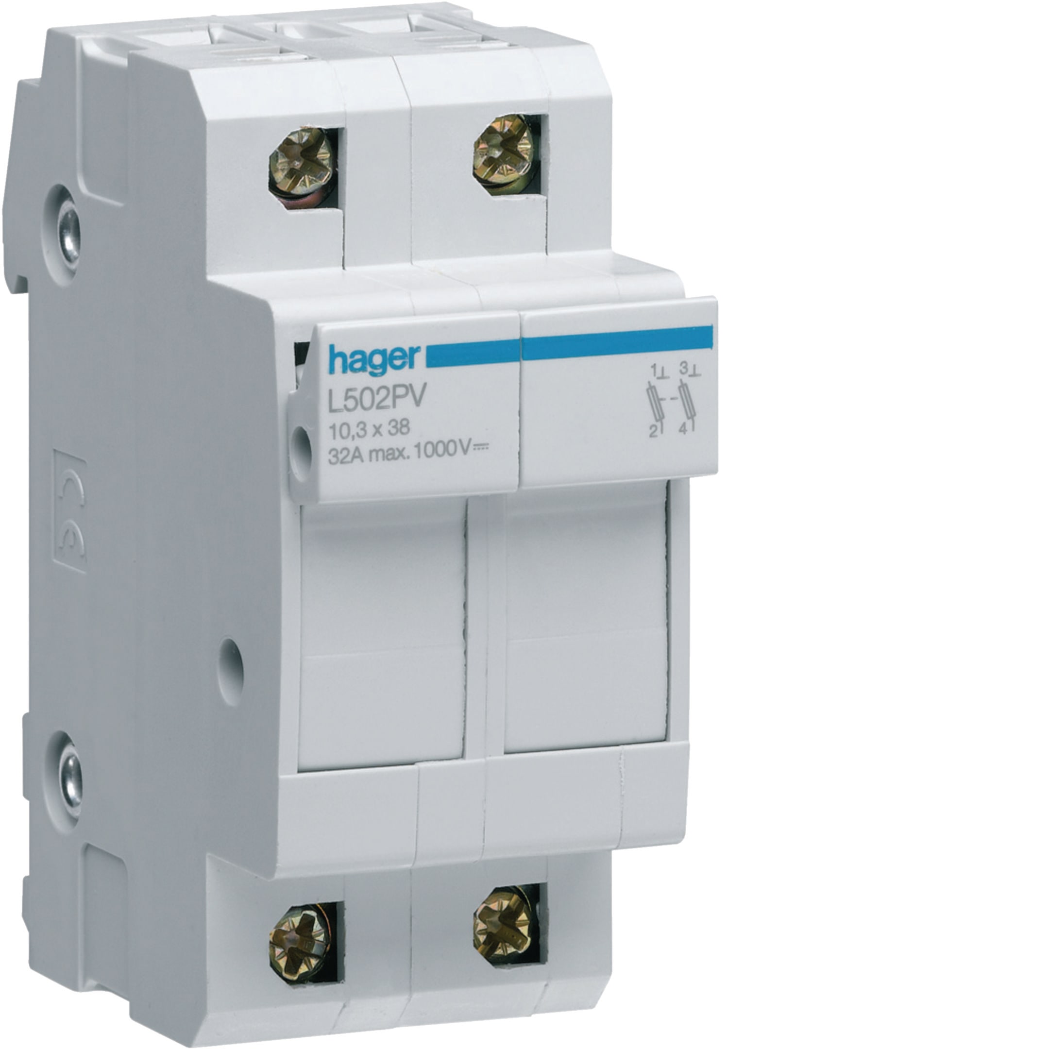 HAGER BOCCHIOTTI - Portafusibile fotovoltaico 10.3X38 2P 1000 V DC 2 moduli Din