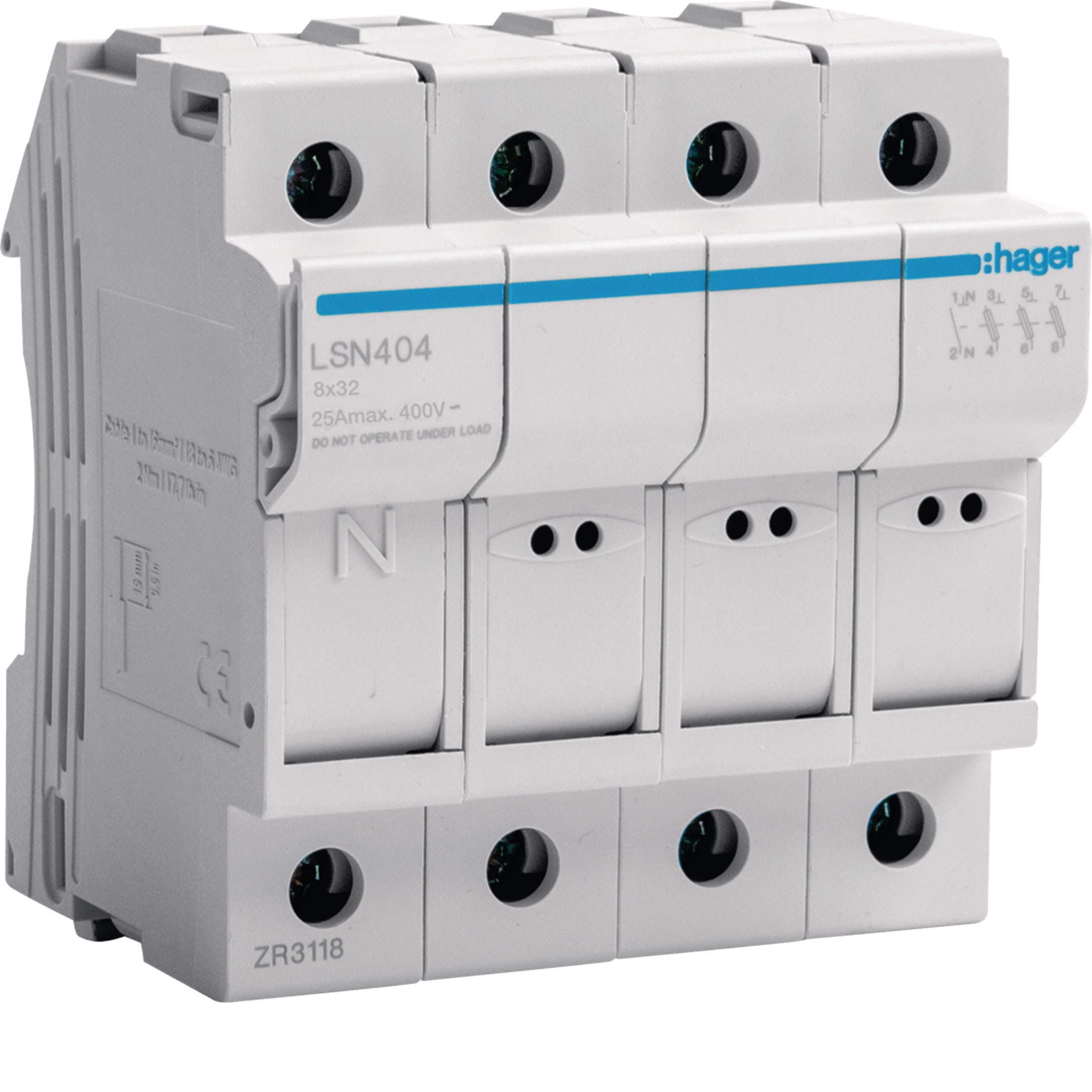 HAGER BOCCHIOTTI - Portafusibile 8x32 3P+N 4 moduli DIN