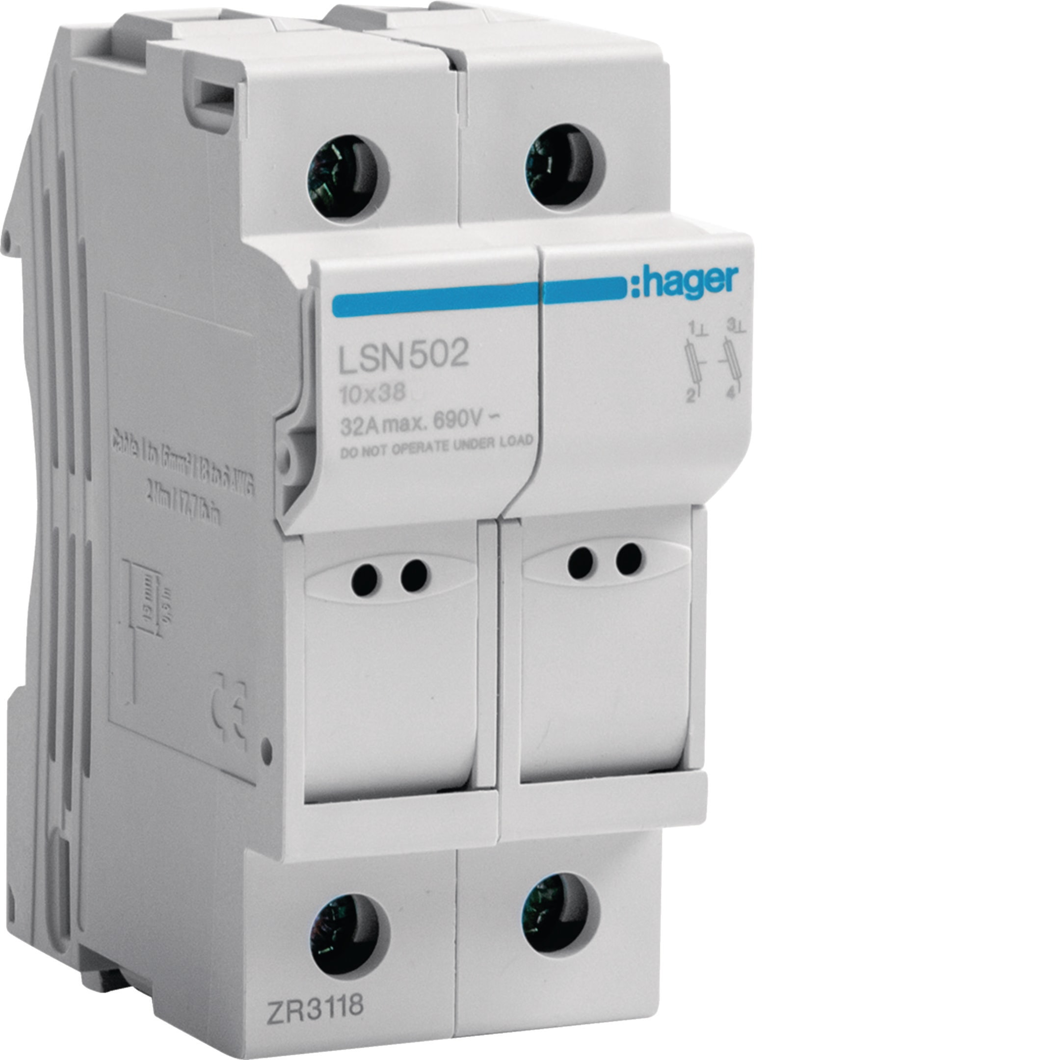 HAGER BOCCHIOTTI - Portafusibile 10.3X38 2P 2 moduli DIN
