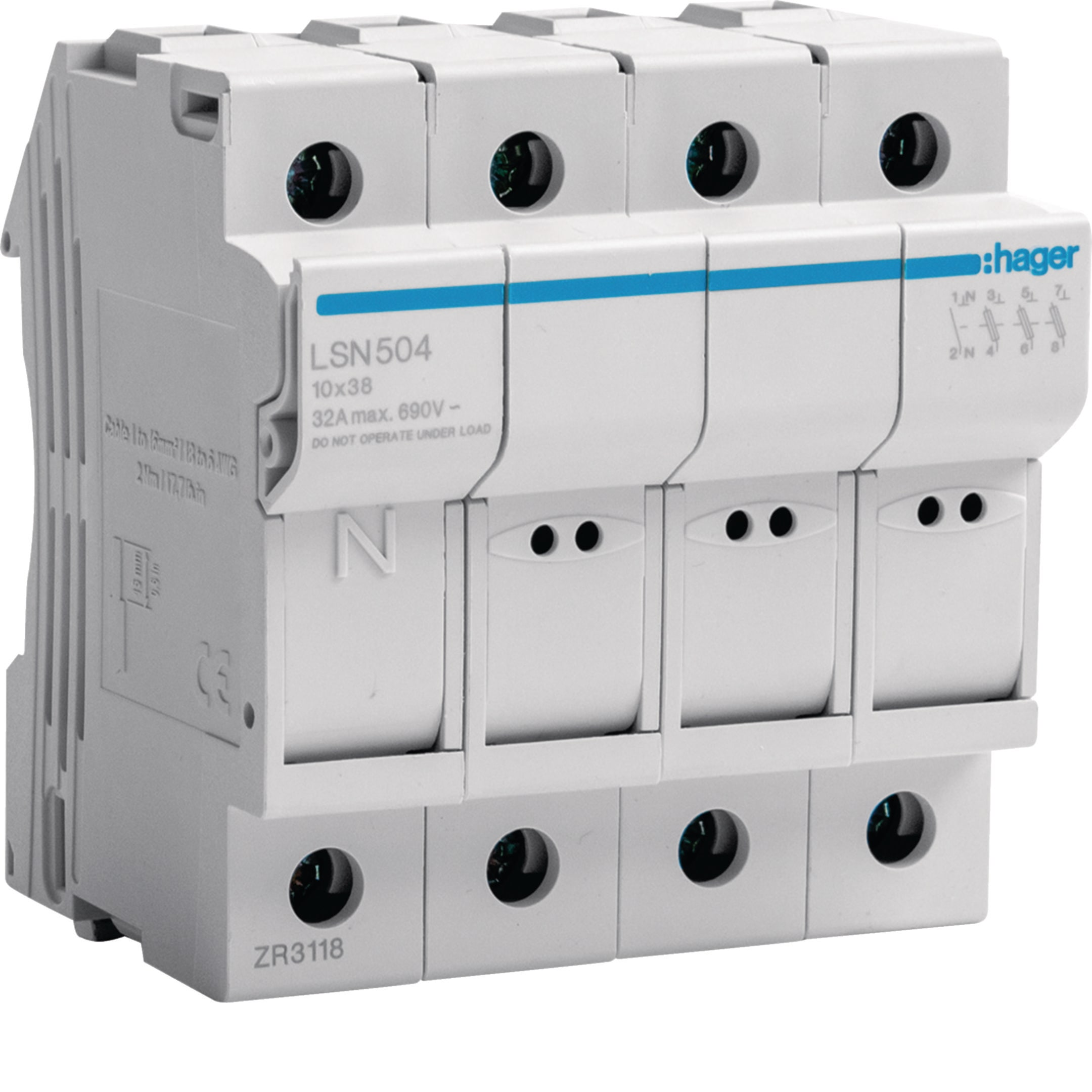 HAGER BOCCHIOTTI - Portafusibile 10.3X38 3P+N 4 moduli DIN