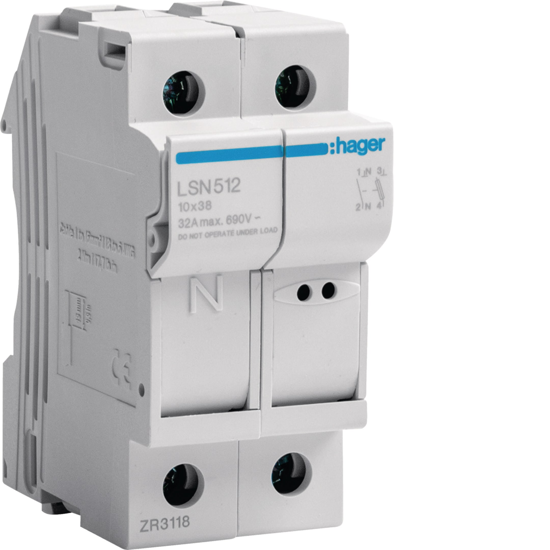 HAGER BOCCHIOTTI - Portafusibile 10.3X38 1P+N 2 moduli DIN
