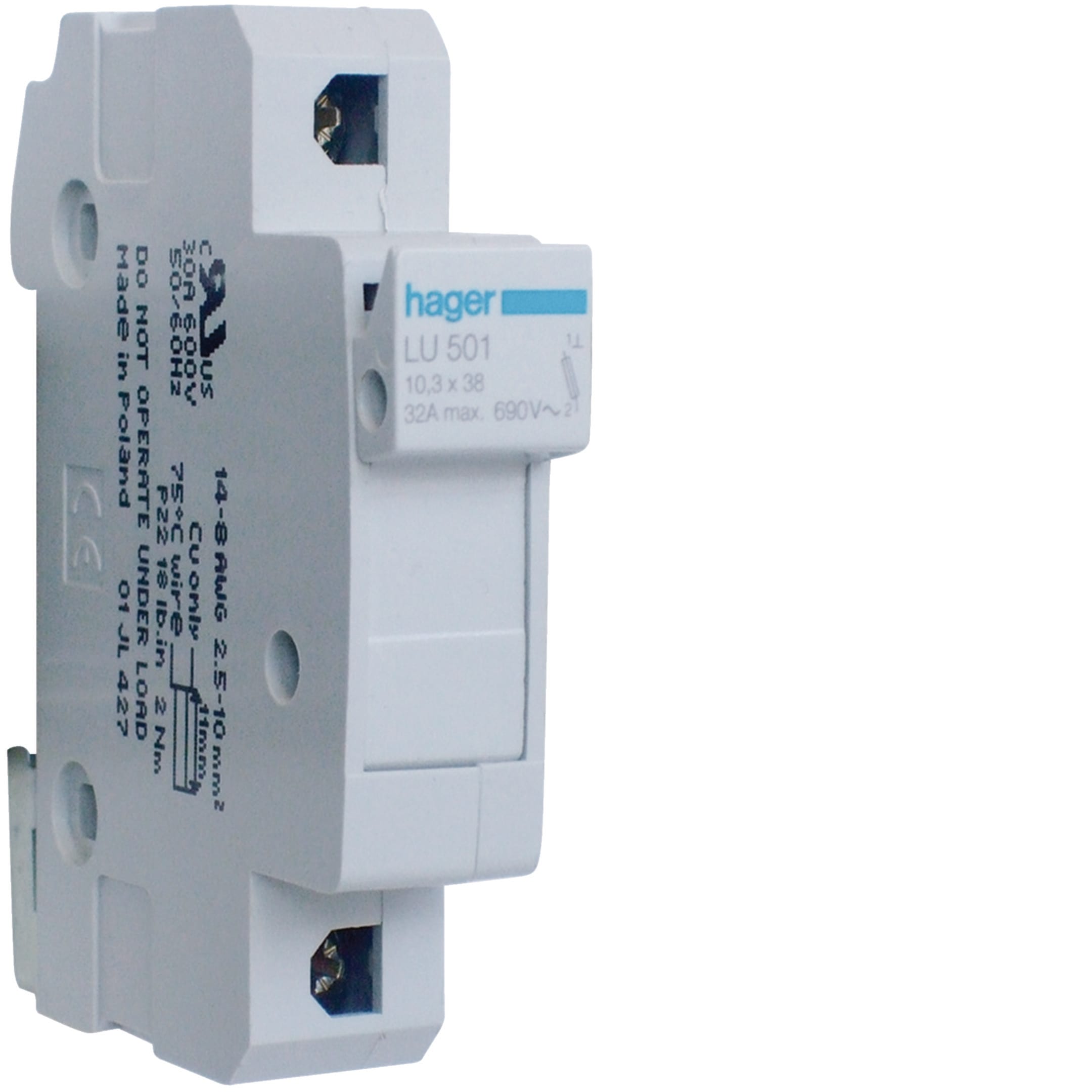 HAGER BOCCHIOTTI - Portafusibile UL 10.3X38 1P 1 modulo DIN