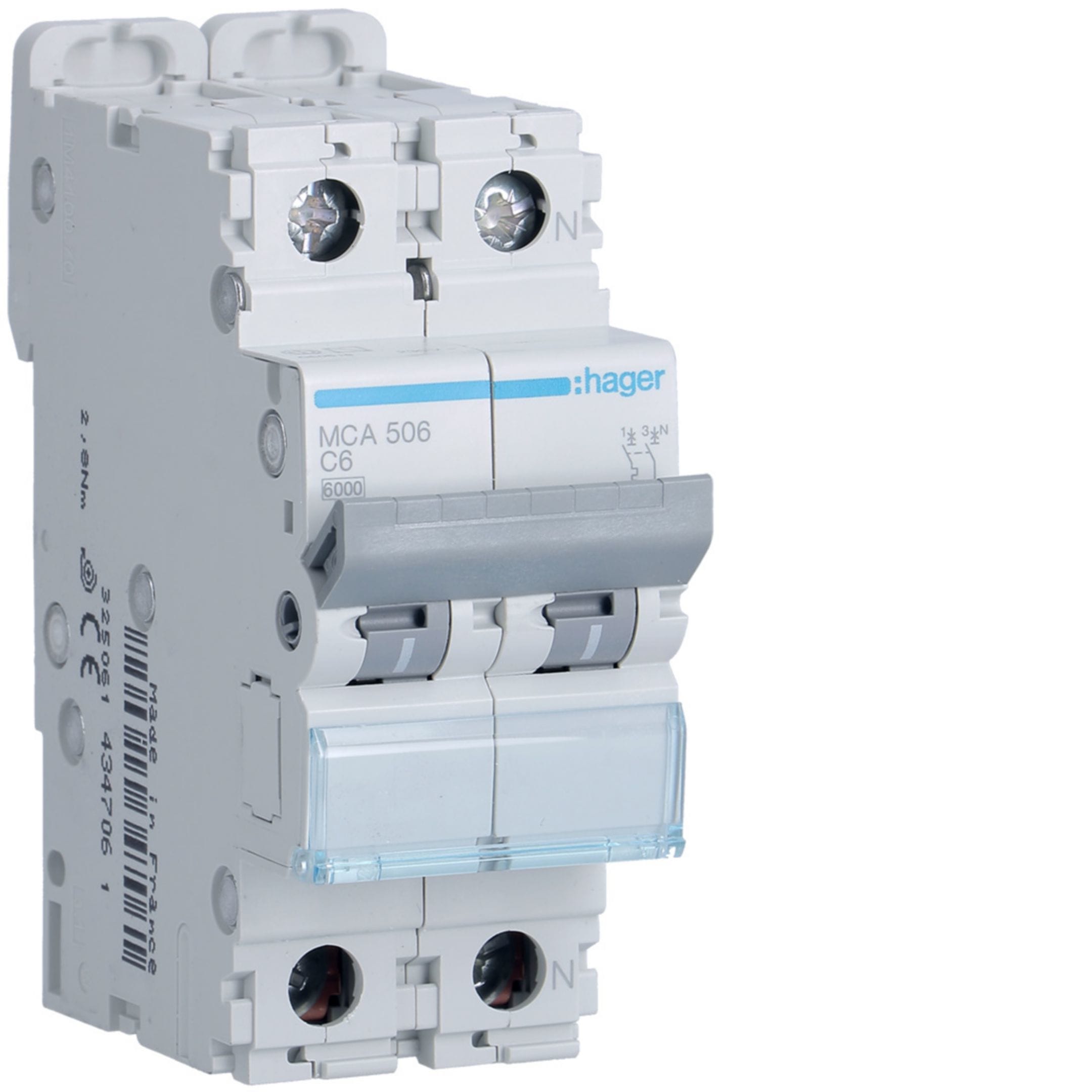 HAGER BOCCHIOTTI - Interruttore automatico magnetotermico 6000A 10kA 1P+N curva C 6A 2M