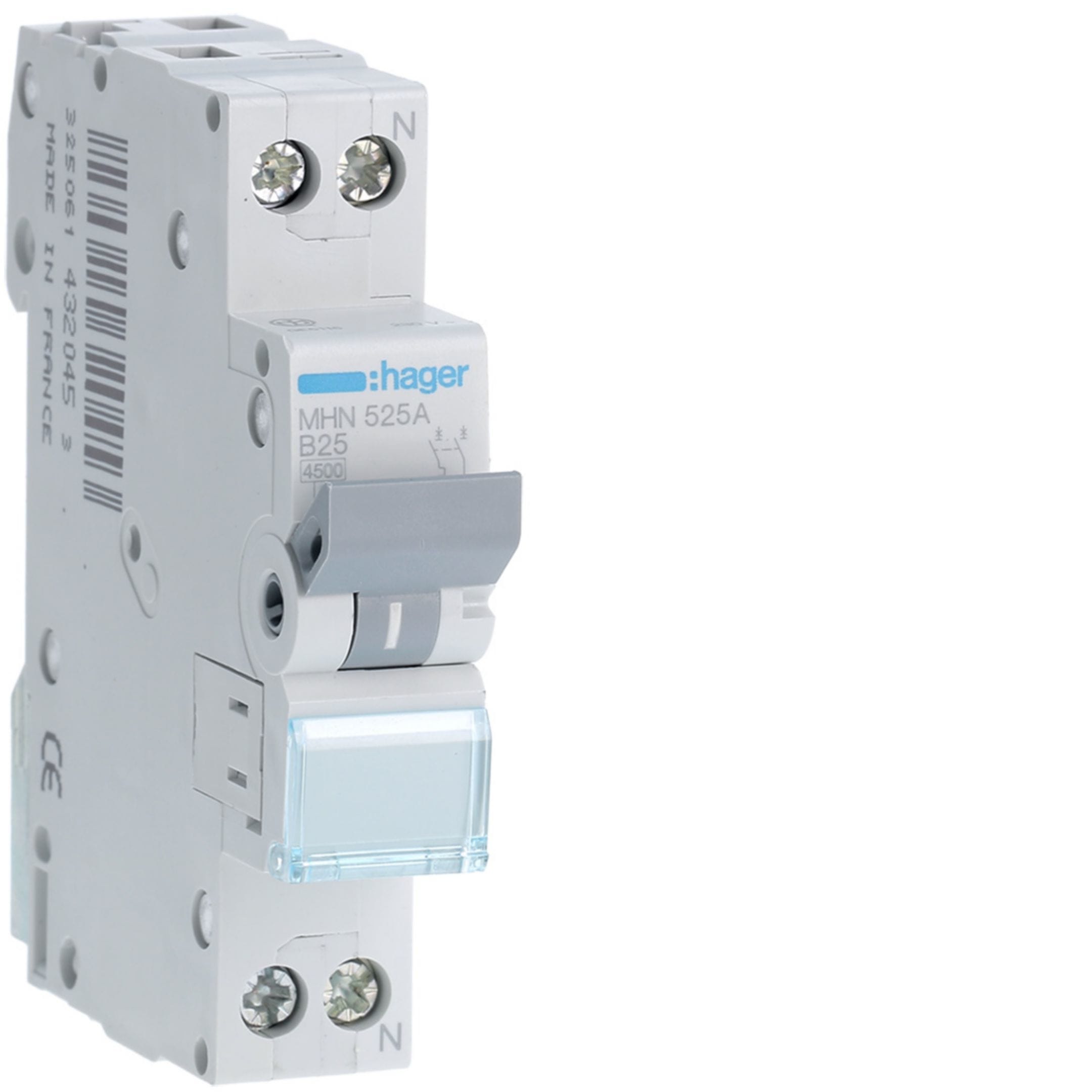 HAGER BOCCHIOTTI - Interruttore automatico magnetotermico 4500A 1P+N curva B 25A 1M