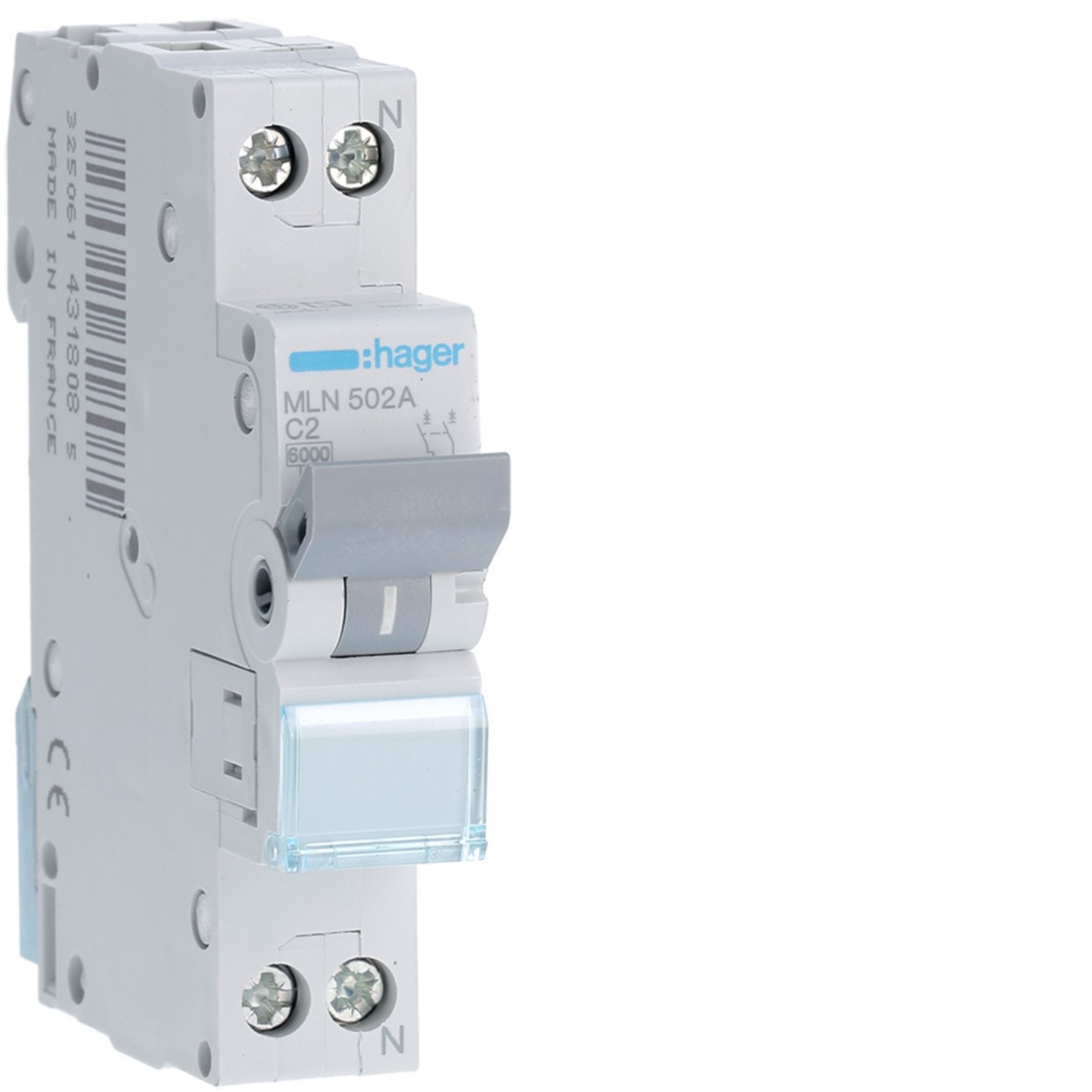 HAGER BOCCHIOTTI - Interruttore automatico magnetotermico 6000A 1P+N curva C 2A 1M