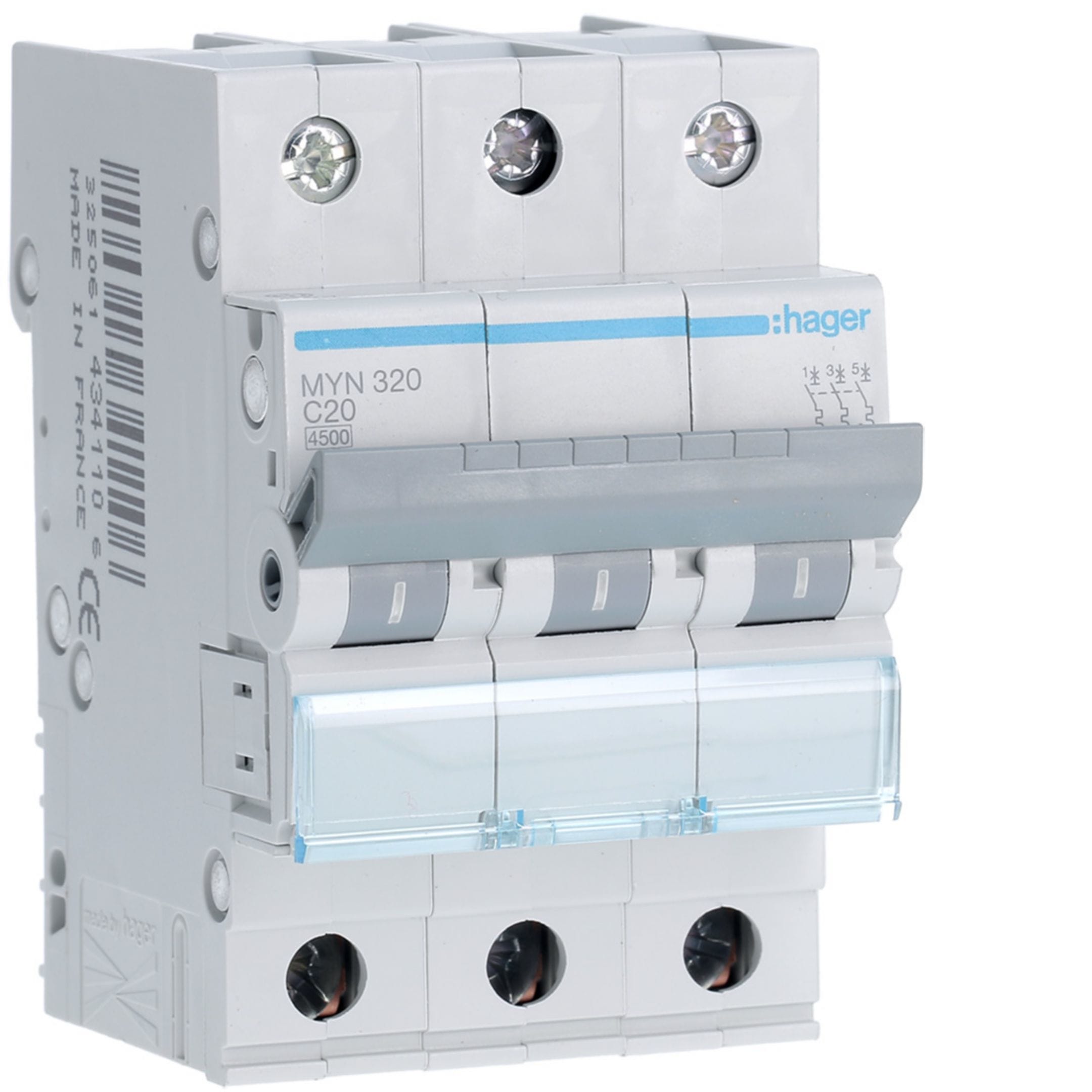 HAGER BOCCHIOTTI - Interruttore automatico magnetotermico 4500A 3P curva C 20A 3M