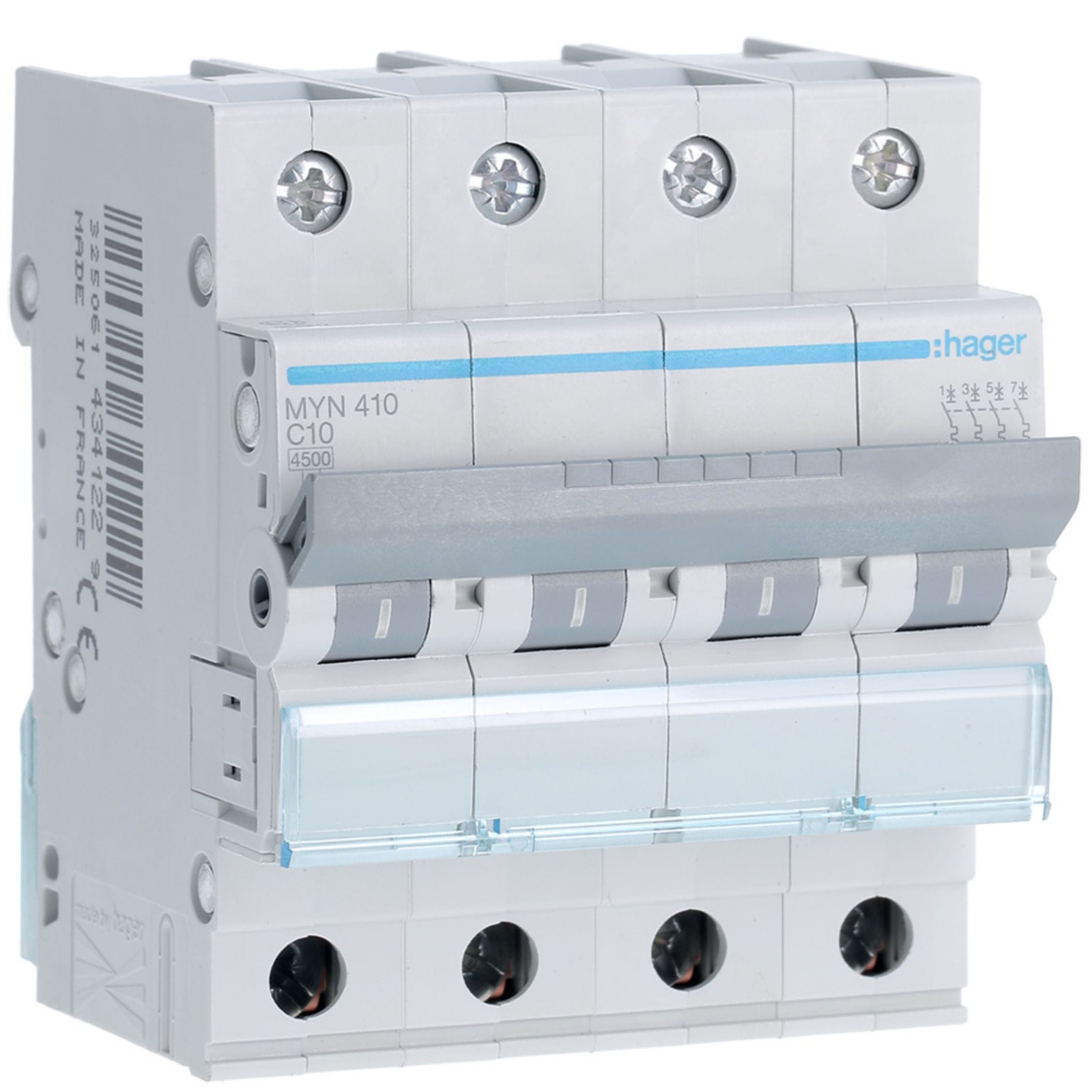 HAGER BOCCHIOTTI - Interruttore automatico magnetotermico 4500A 4P curva C 10A 4M