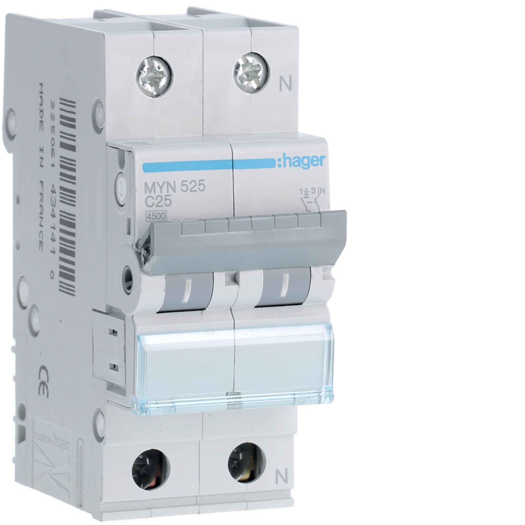 HAGER BOCCHIOTTI - Interruttore automatico magnetotermico 4500A 1P+N curva C 25A 2M