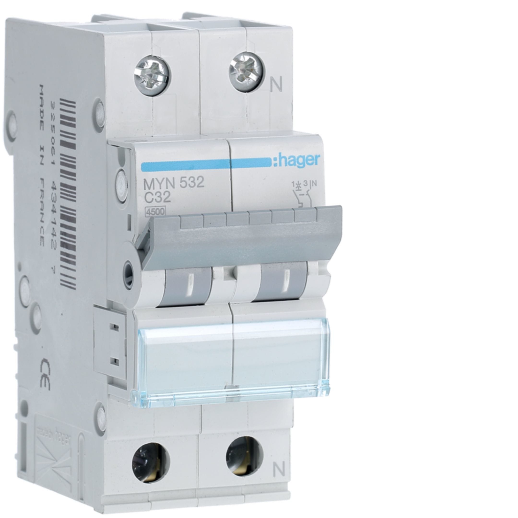 HAGER BOCCHIOTTI - Interruttore automatico magnetotermico 4500A 1P+N curva C 32A 2M
