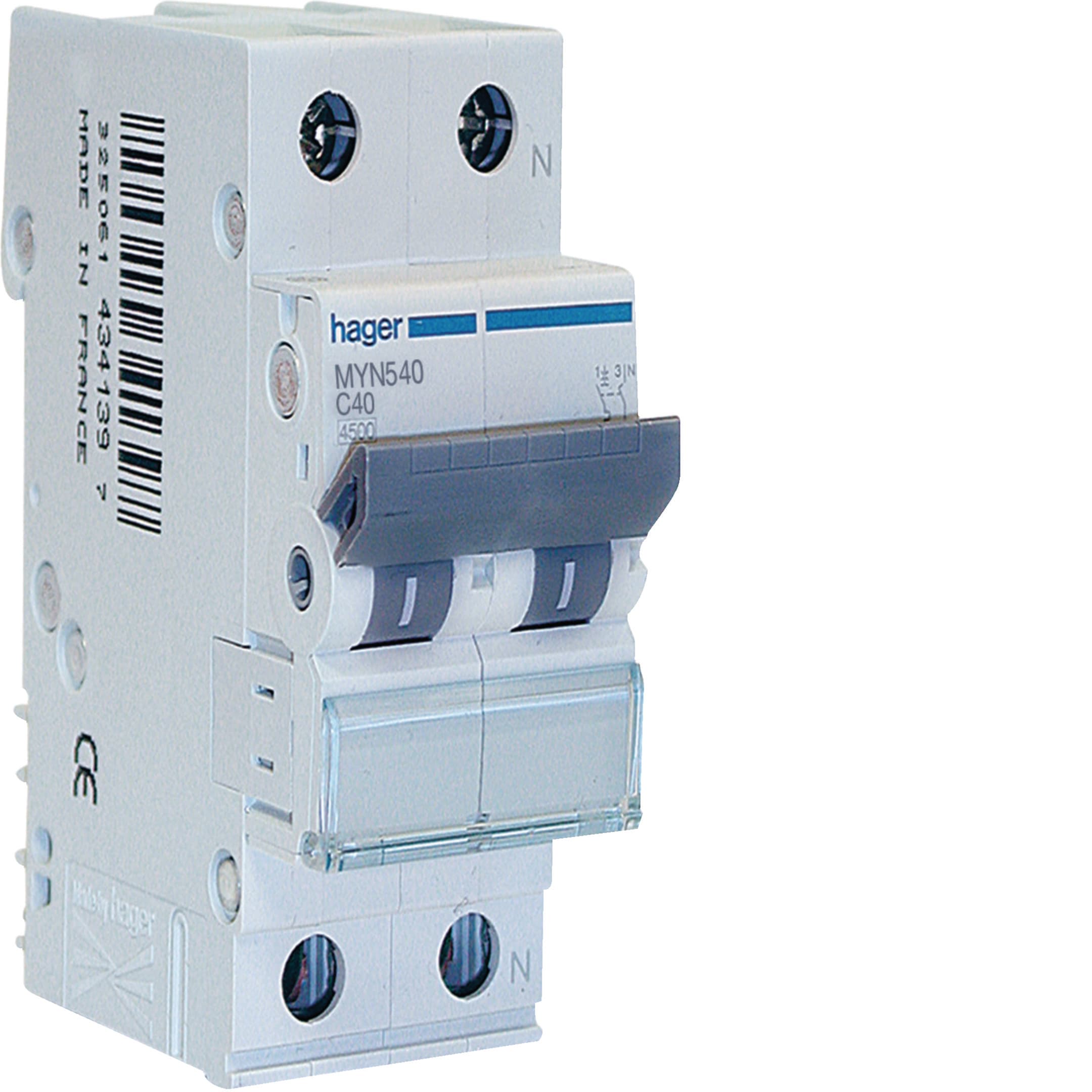 HAGER BOCCHIOTTI - Interruttore automatico magnetotermico 4500A 1P+N curva C 40A 2M