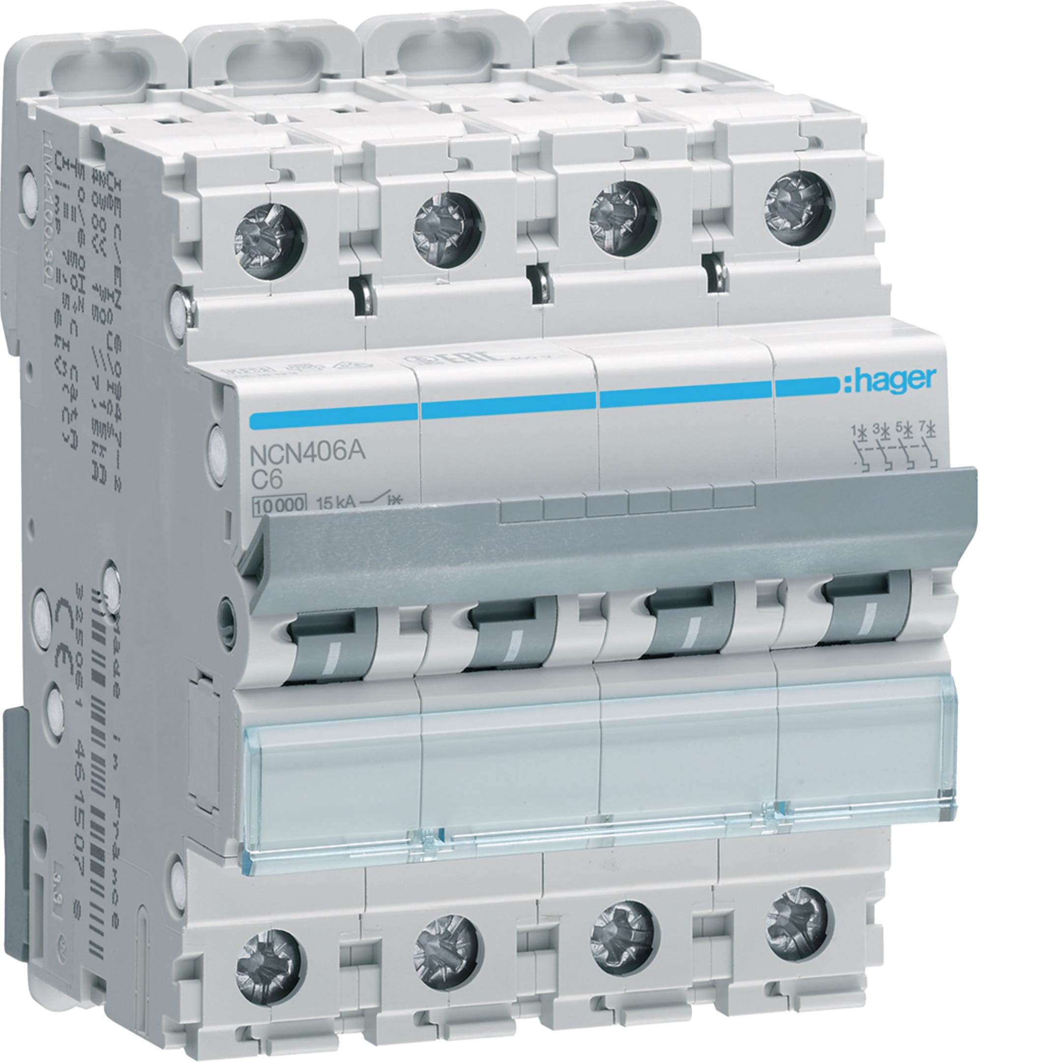 HAGER BOCCHIOTTI - Interruttore automatico magnetotermico 10000A 15kA 4P curva C 6A 4M
