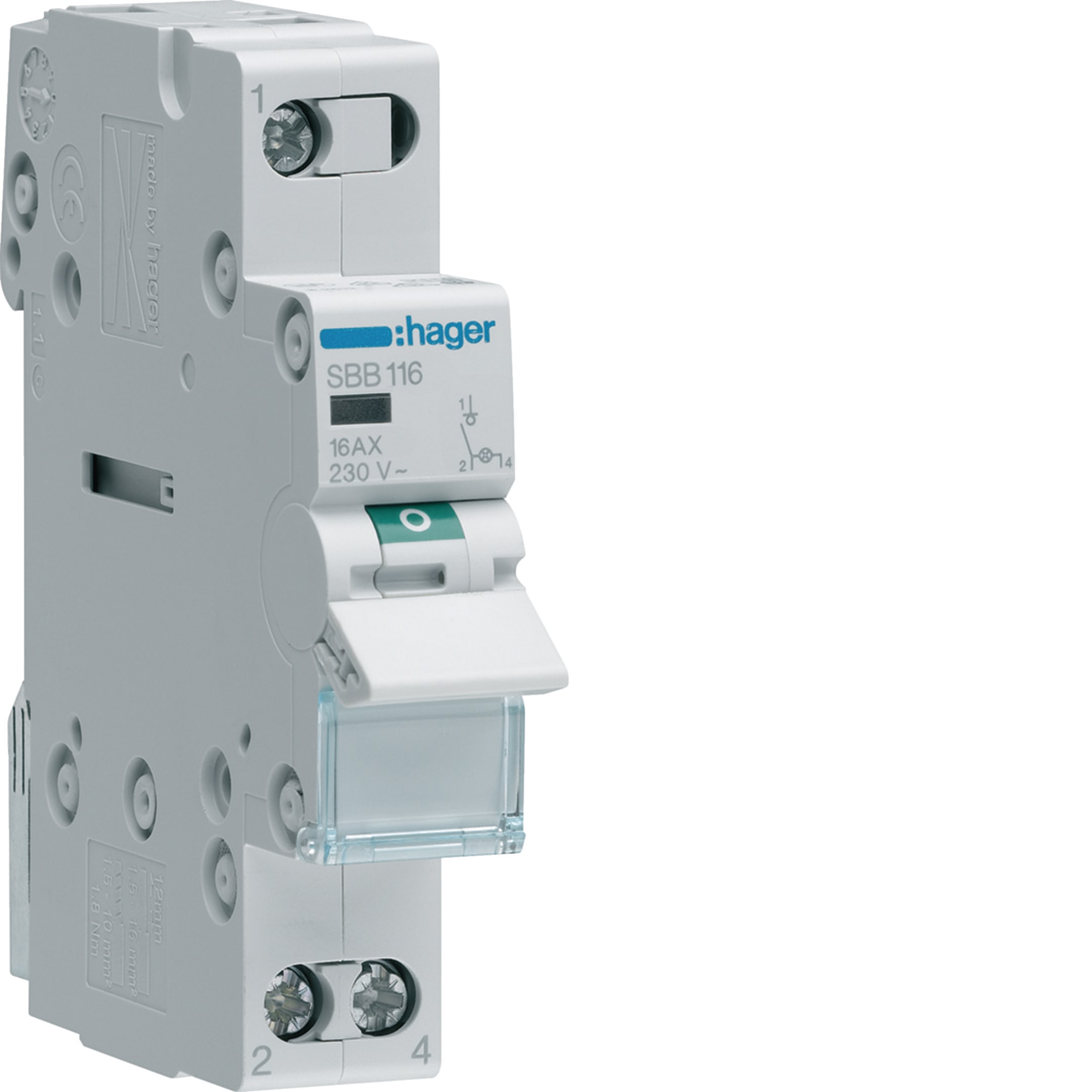 HAGER BOCCHIOTTI - Interruttore non automatico 1 P 16 A 230 V AC 1 modulo DIN + spia luminosa