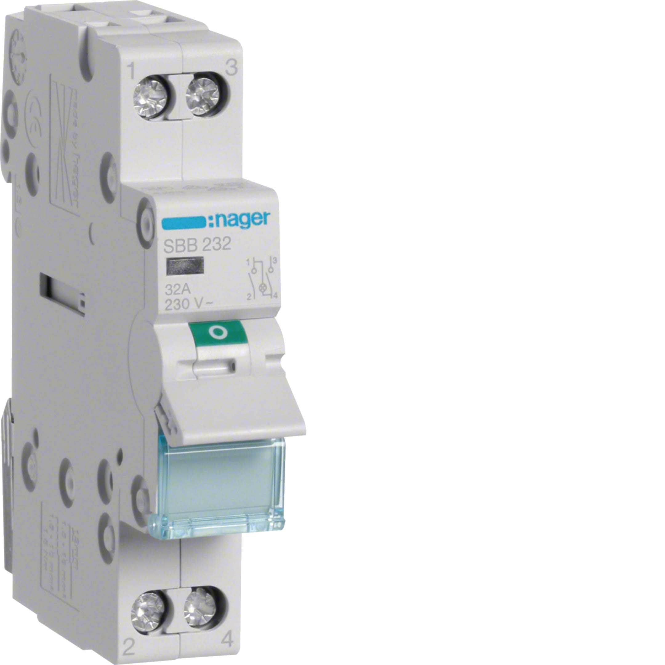 HAGER BOCCHIOTTI - Interruttore non automatico 2 P 32 A 230 V AC 1 modulo DIN + spia luminosa