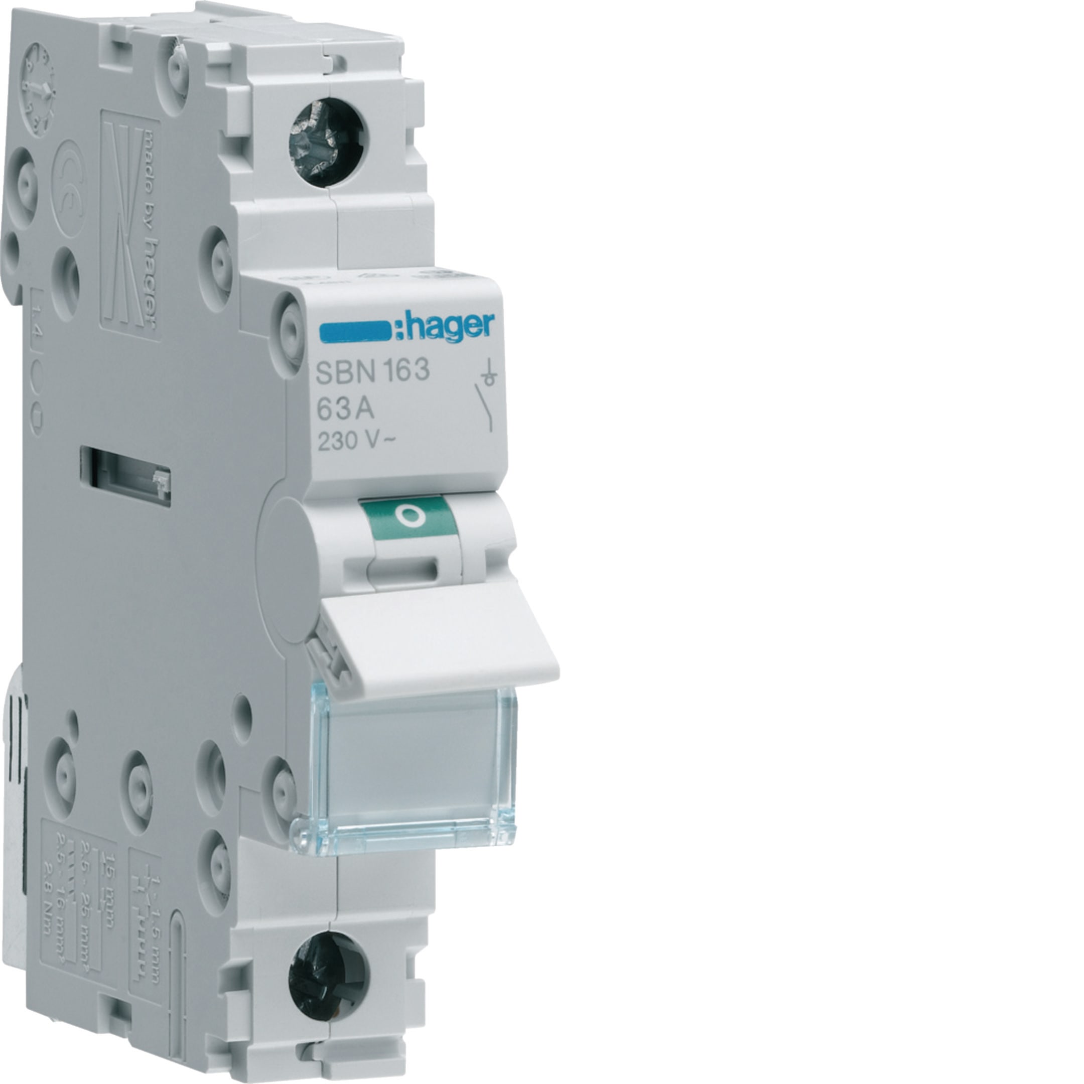 HAGER BOCCHIOTTI - Interruttore non automatico 1 P 63 A 230 V AC 1 modulo DIN