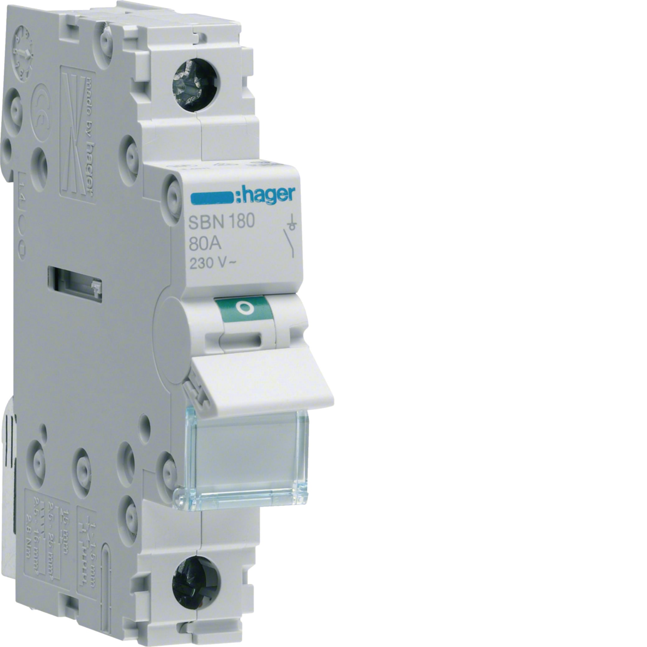 HAGER BOCCHIOTTI - Interruttore non automatico 1 P 80 A 230 V AC 1 modulo DIN