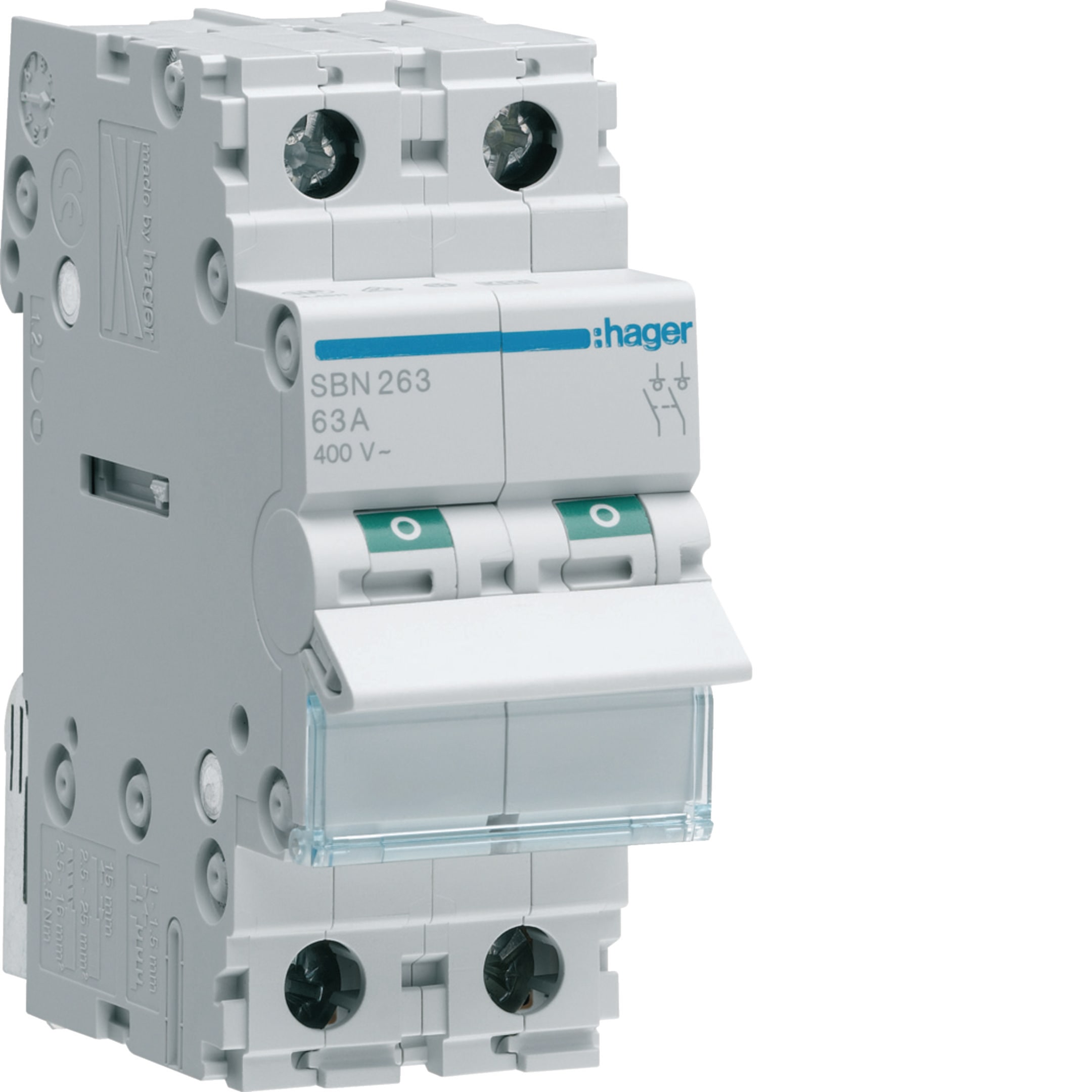 HAGER BOCCHIOTTI - Interruttore non automatico 2 P 63 A 400 V AC 2 moduli DIN