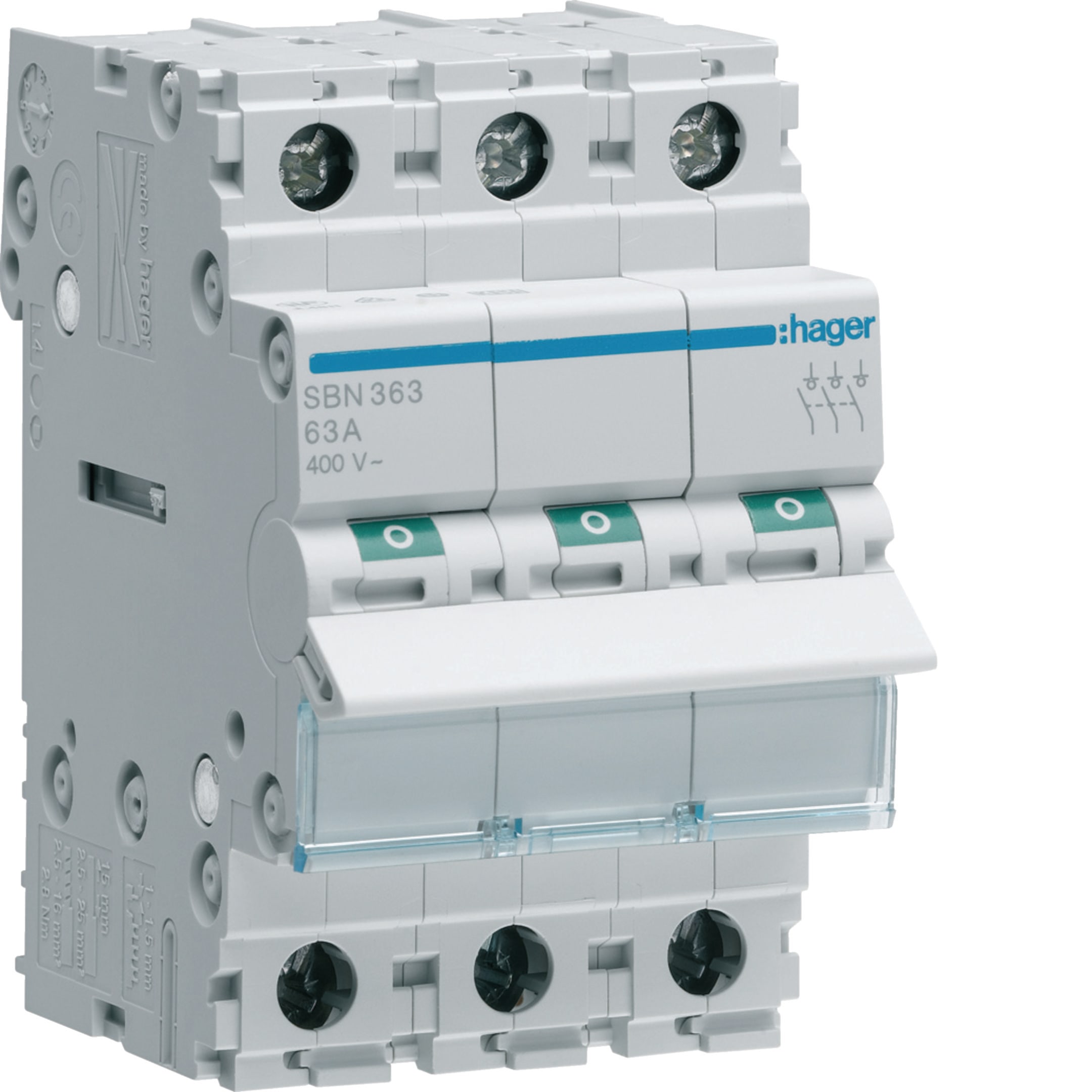HAGER BOCCHIOTTI - Interruttore non automatico 3 P 63 A 400 V AC 3 moduli DIN