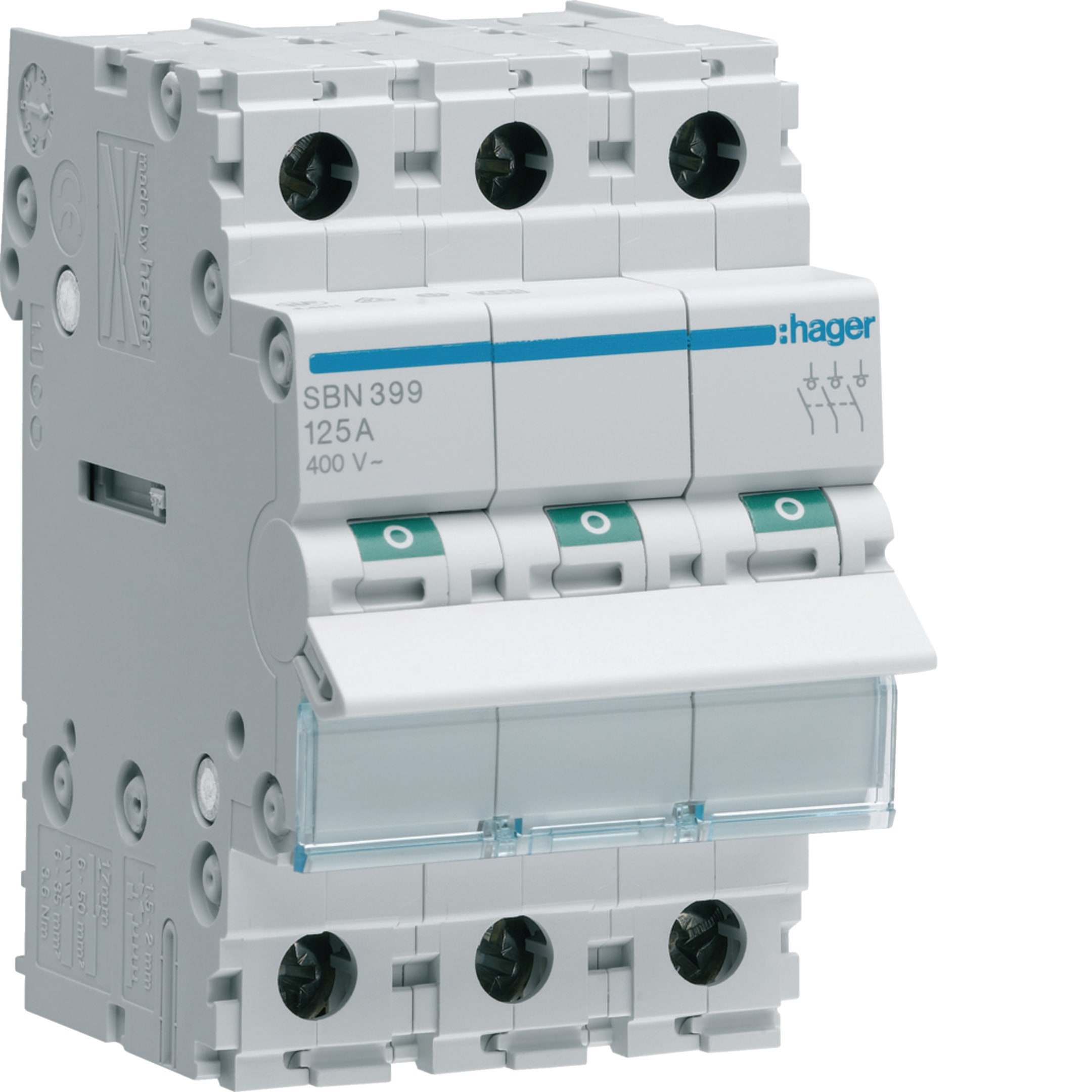HAGER BOCCHIOTTI - Interruttore non automatico 3 P 125 A 400 V AC 3 moduli DIN