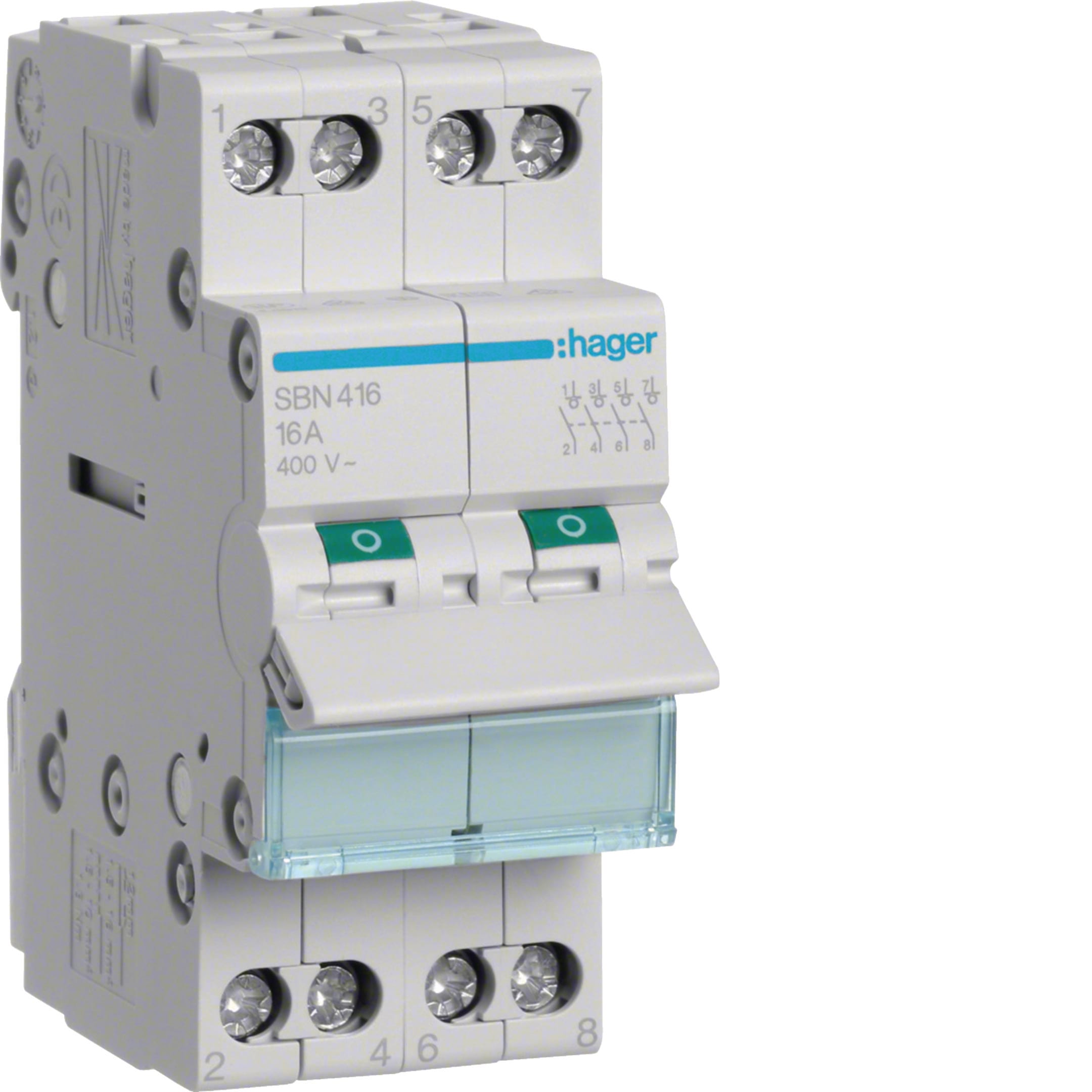HAGER BOCCHIOTTI - Interruttore non automatico 4 P 16 A 400 V AC 2 moduli DIN