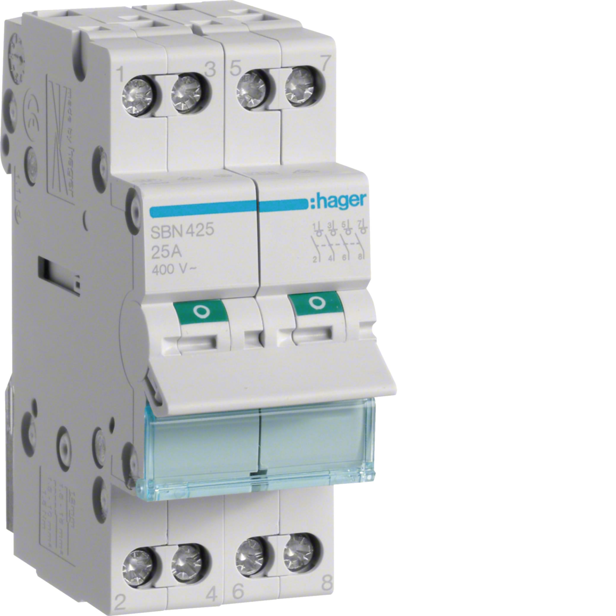 HAGER BOCCHIOTTI - Interruttore non automatico 4 P 25 A 400 V AC 2 moduli DIN