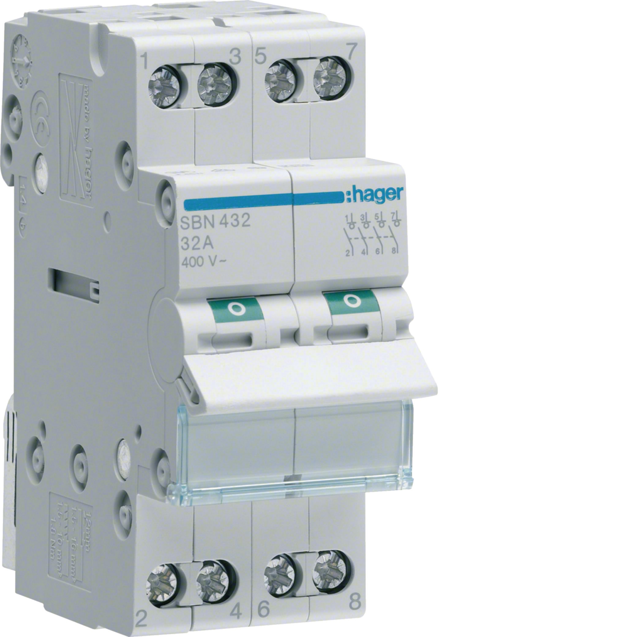 HAGER BOCCHIOTTI - Interruttore non automatico 4 P 32 A 400 V AC 2 moduli DIN