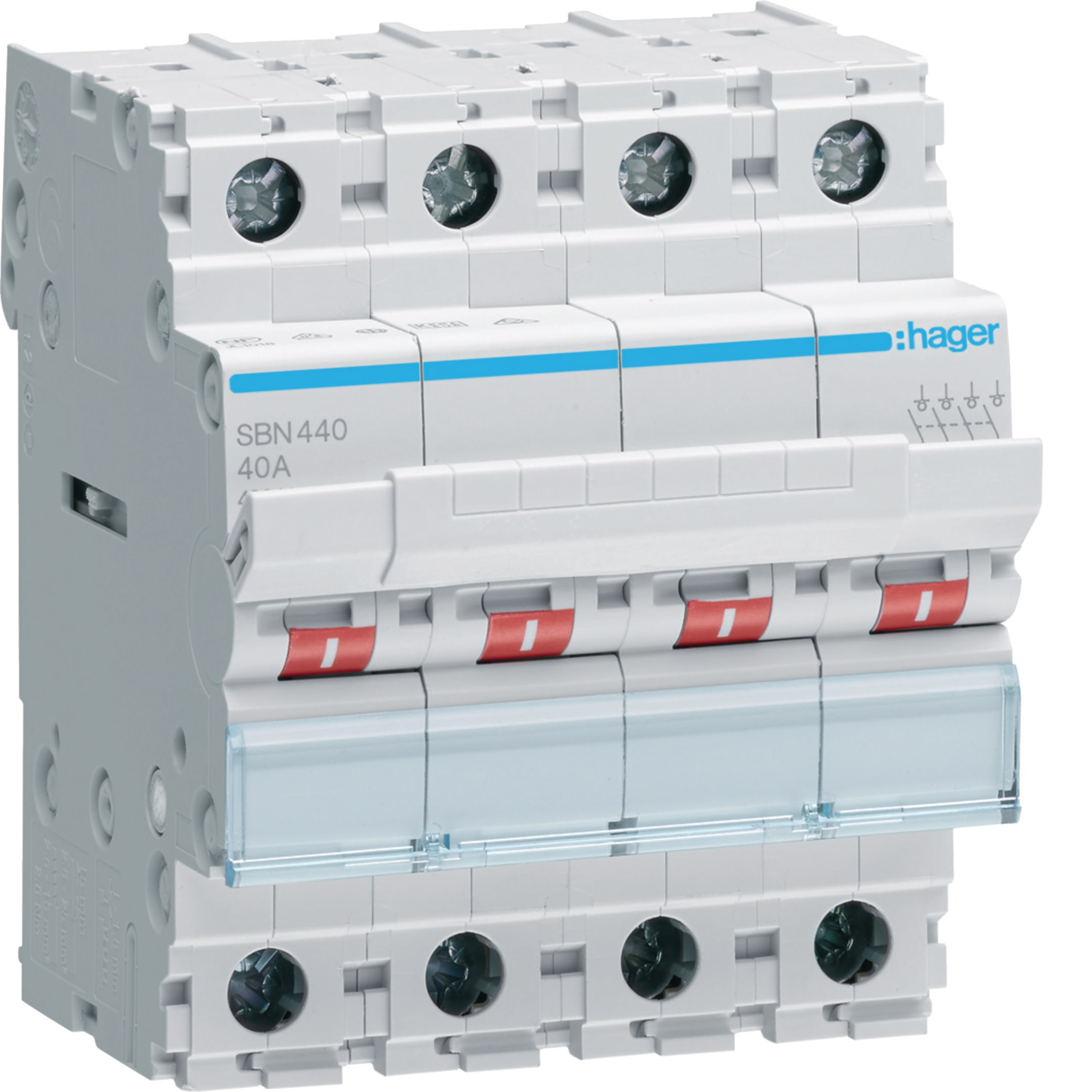 HAGER BOCCHIOTTI - Interruttore non automatico 4 P 40 A 400 V AC 4 moduli DIN