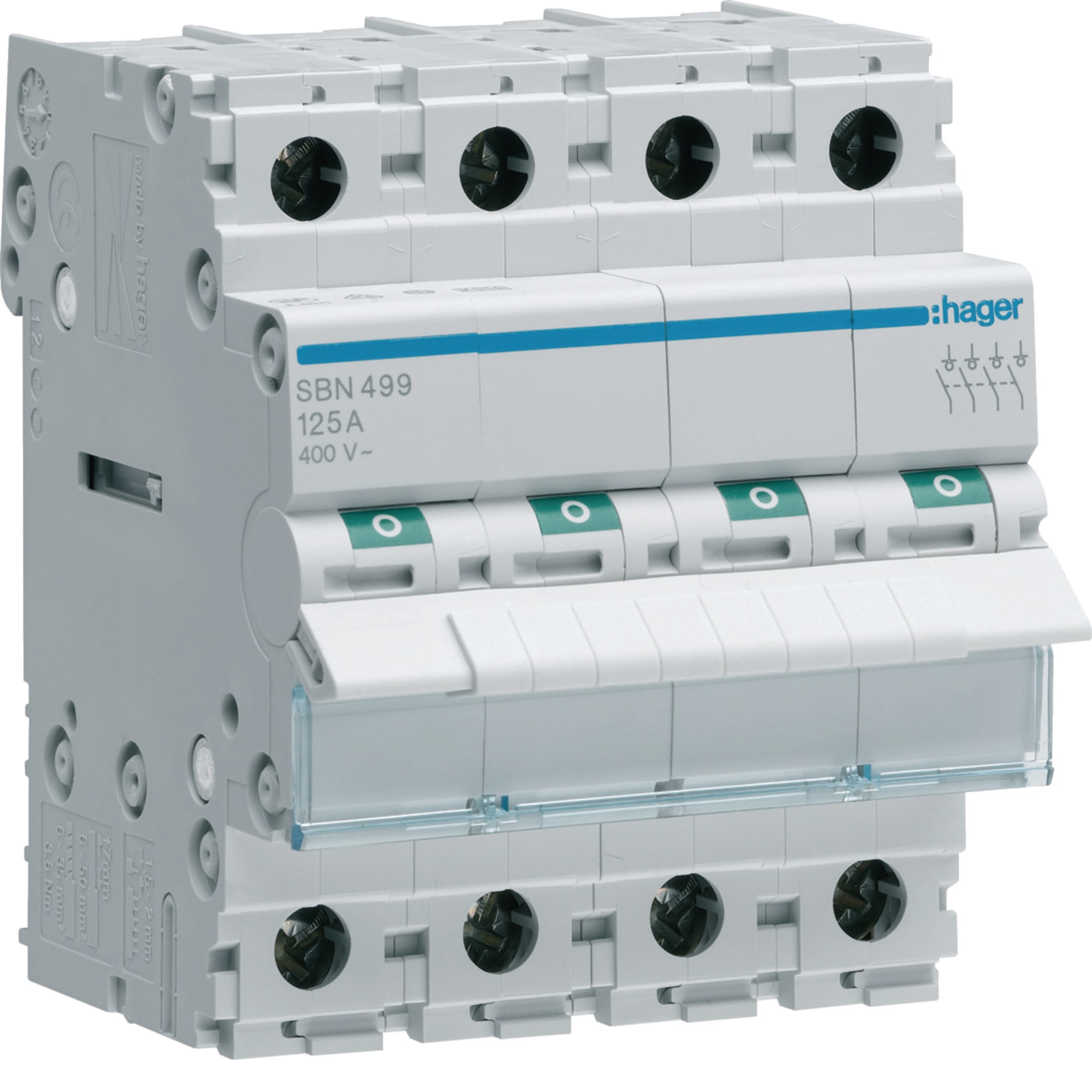 HAGER BOCCHIOTTI - Interruttore non automatico 4 P 125 A 400 V AC 4 moduli DIN