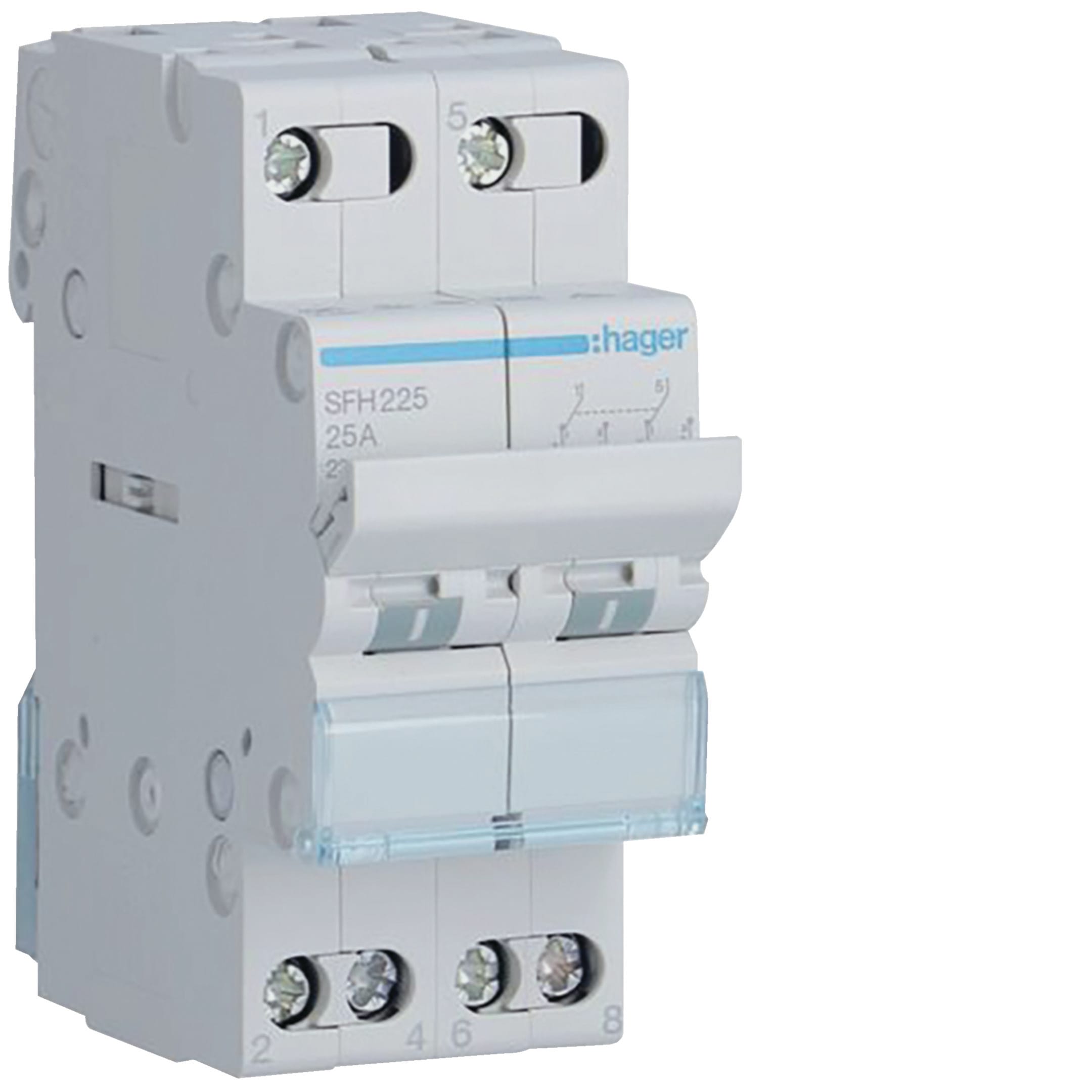 HAGER BOCCHIOTTI - Deviatore 1-2 2 poli 2 NA + 2 NC 25 A 2 moduli DIN comune in alto