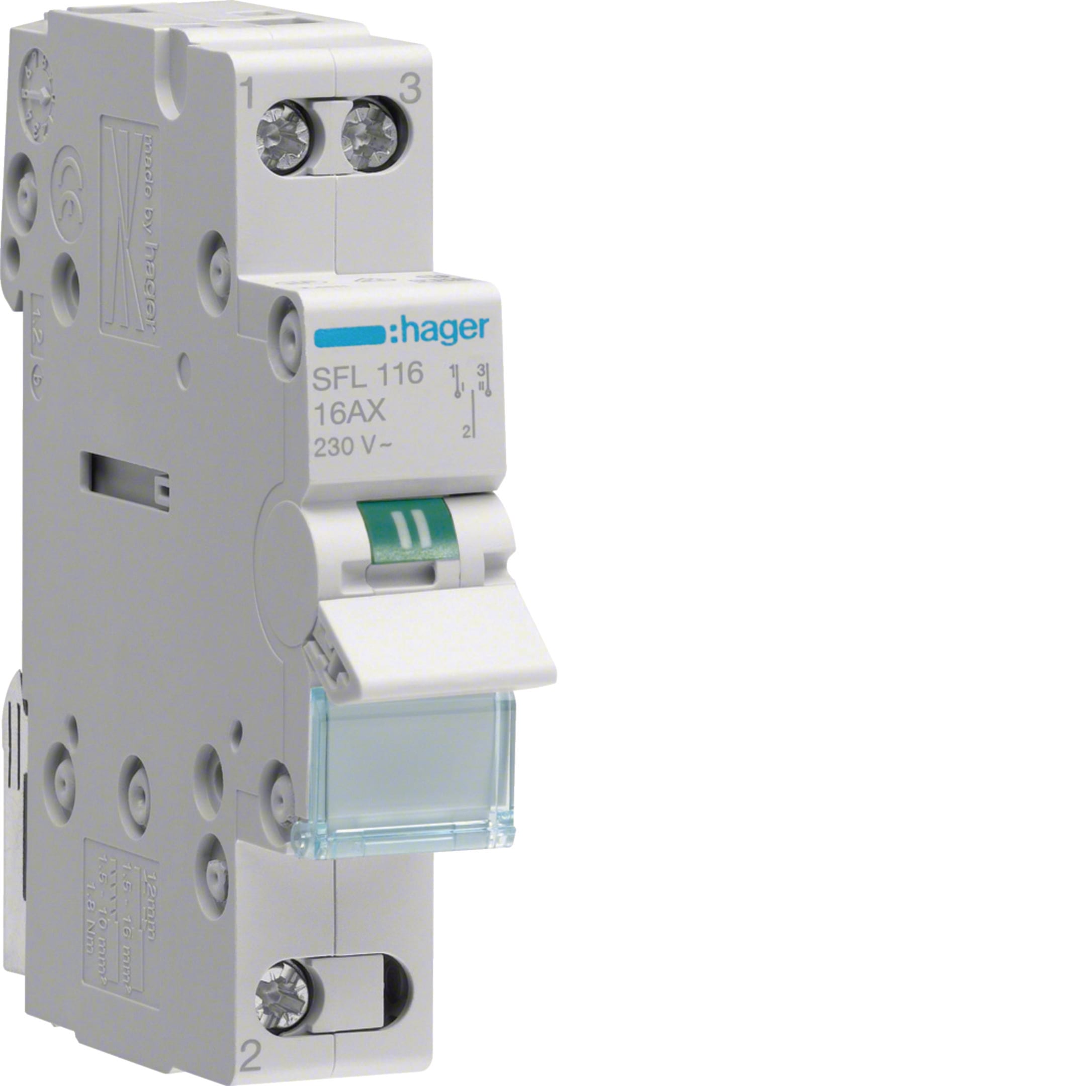 HAGER BOCCHIOTTI - Deviatore 1-2 1 polo 1 NA + 1 NC 16 A 1 modulo DIN comune in basso