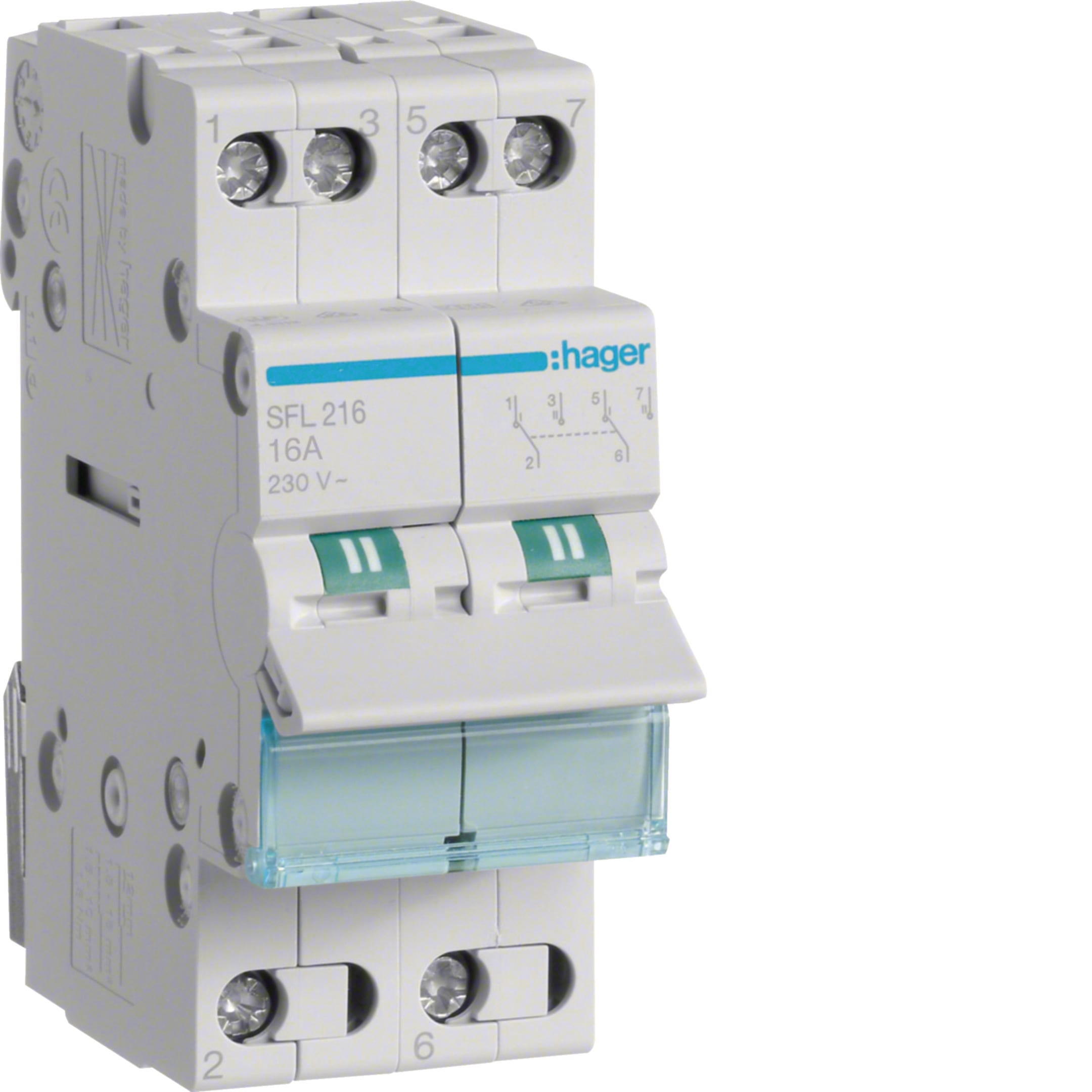 HAGER BOCCHIOTTI - Deviatore 1-2 2 poli 2 NA + 2 NC 16 A 2 moduli DIN comune in basso