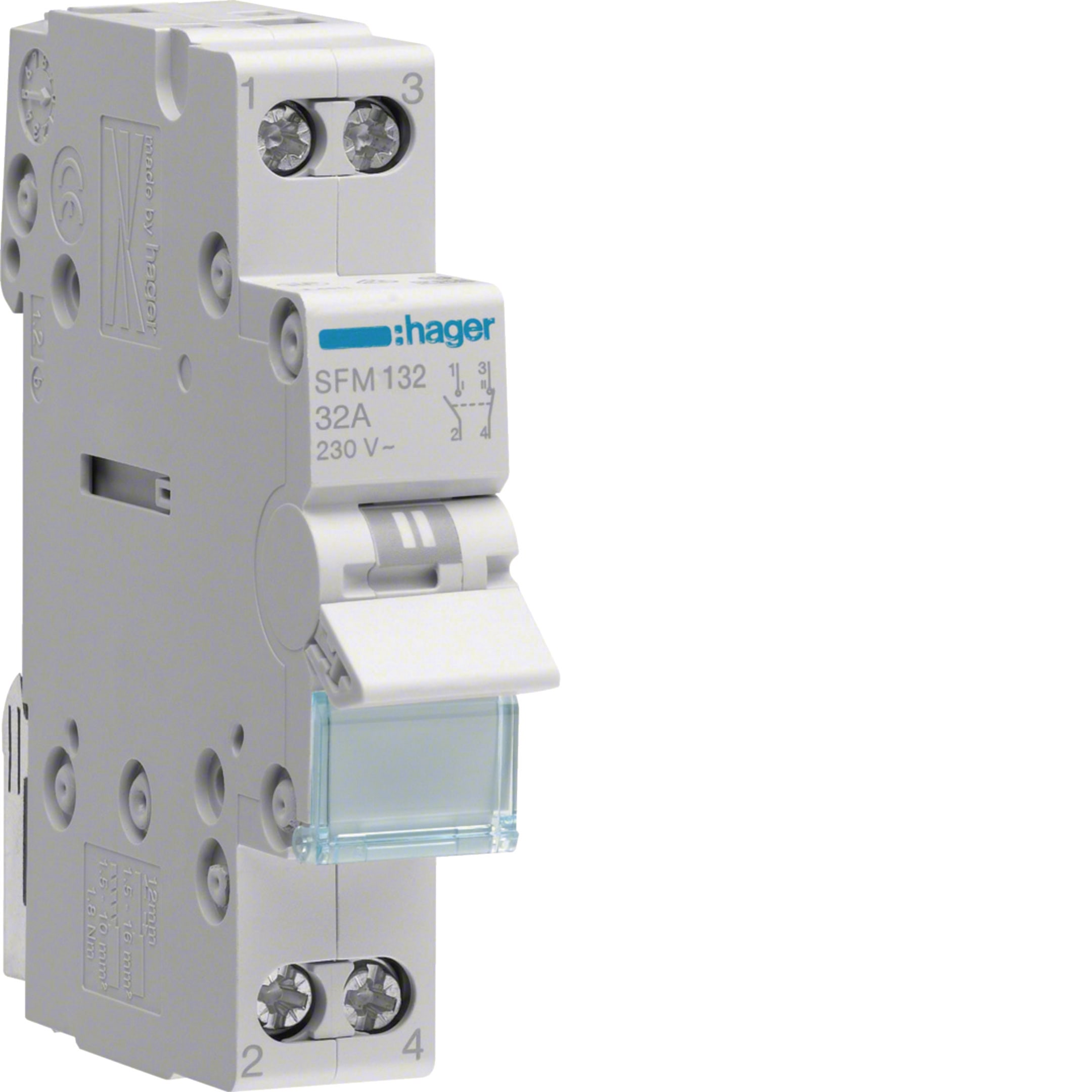 HAGER BOCCHIOTTI - Deviatore 1-2 1 polo 1 NA + 1 NC 32 A 1 modulo DIN senza comune