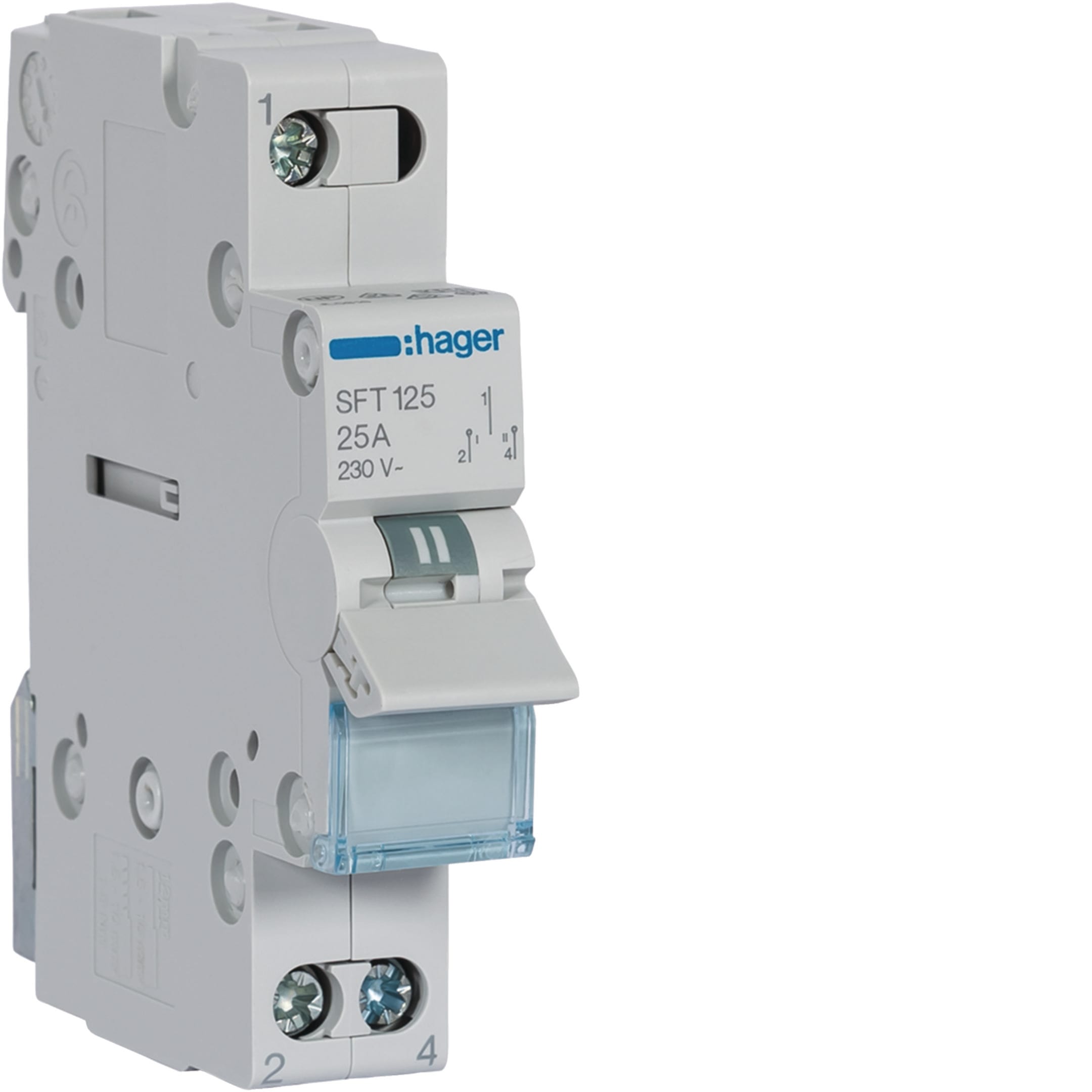 HAGER BOCCHIOTTI - Commutatore 1-0-2 1 polo 1 NA + 1 NC 25 A 1 modulo DIN comune in alto