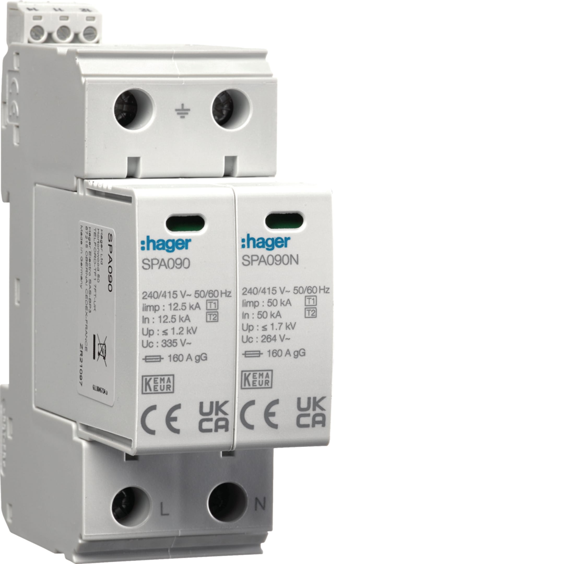 HAGER BOCCHIOTTI - SPD T1+T2 2P TN-S/TT 12,5con contatto ausiliario