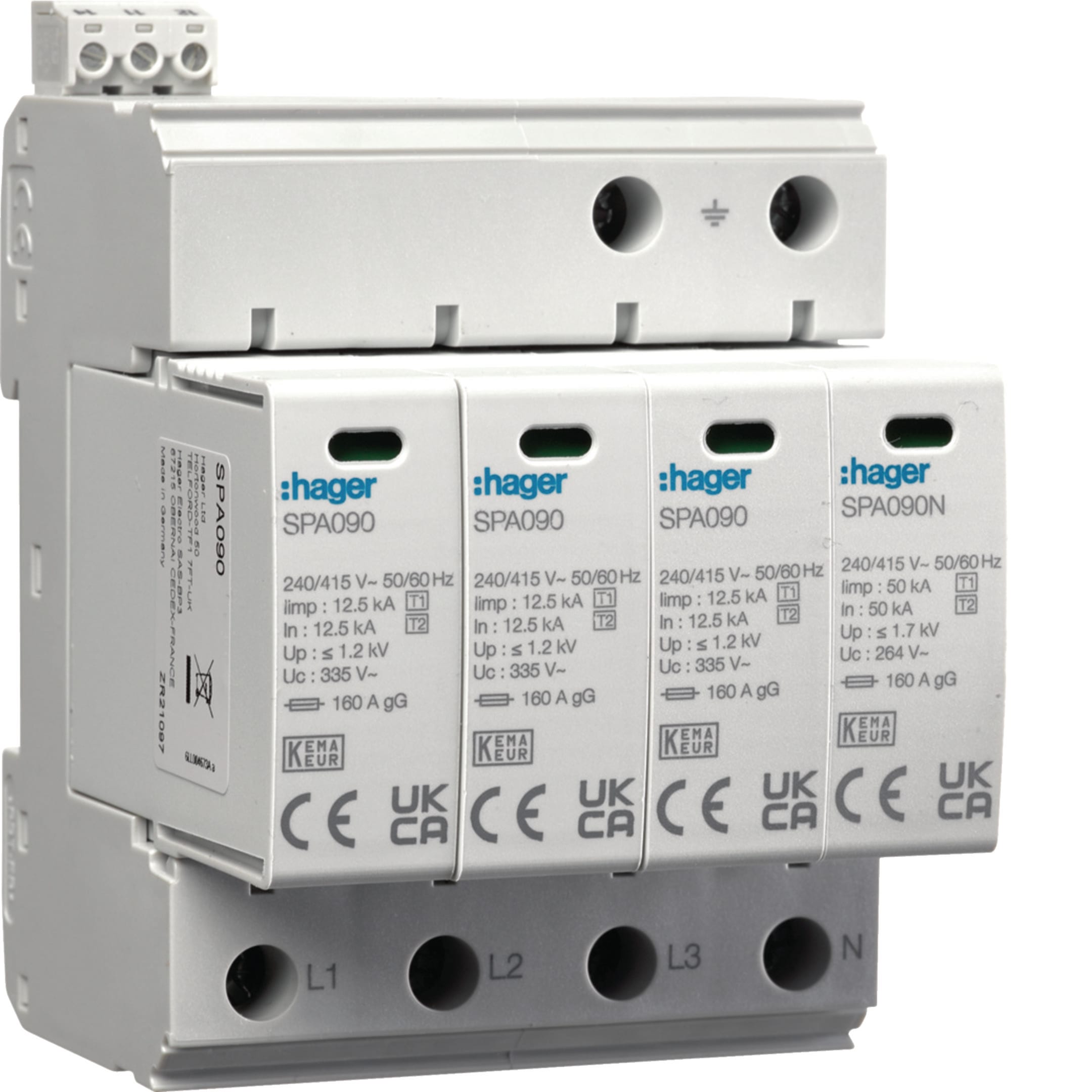 HAGER BOCCHIOTTI - SPD T1+T2 4P TN-S/TT 50kA con contatto ausiliario