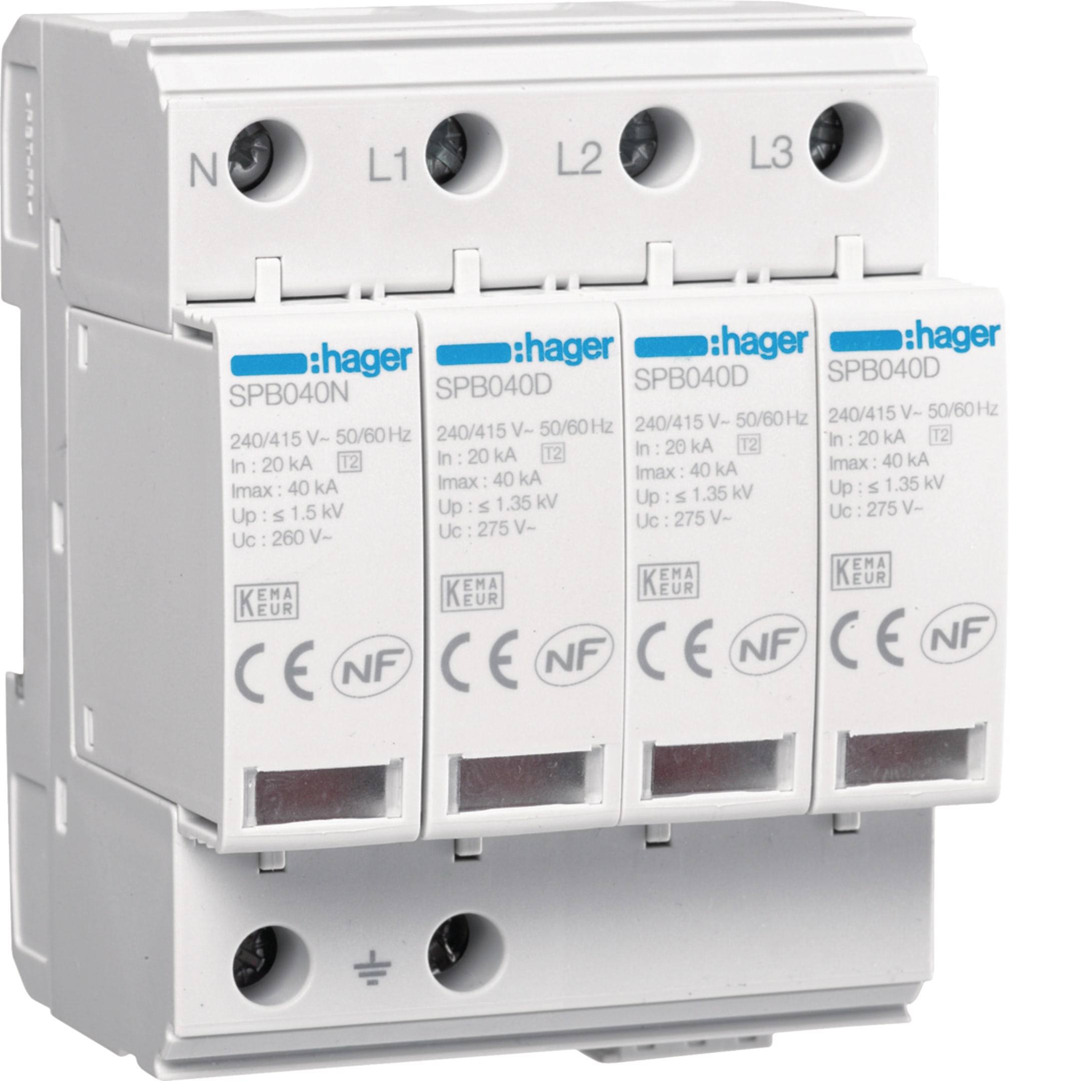 HAGER BOCCHIOTTI - SPD 4P T2 TNS/TT 40kA con contatto ausiliario