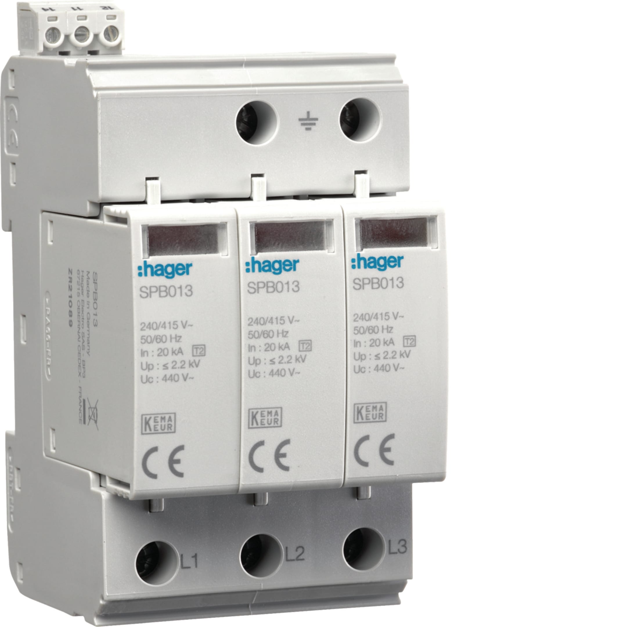 HAGER BOCCHIOTTI - SPD 3P 40kA T2 IT FM con contatto ausiliario