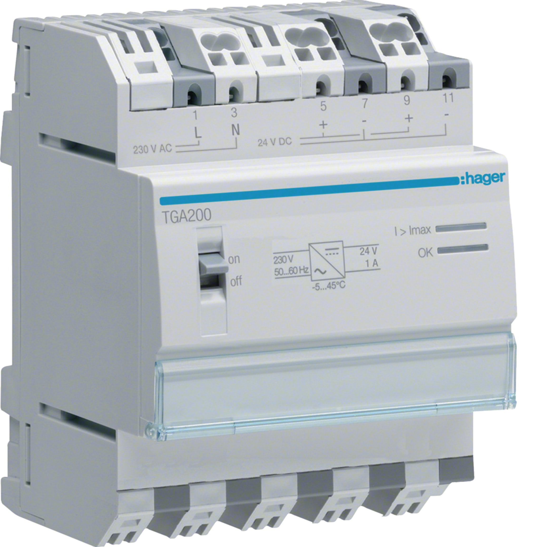 HAGER BOCCHIOTTI - Alimentatore 24V DC 1A con interruttore On/Off 4M