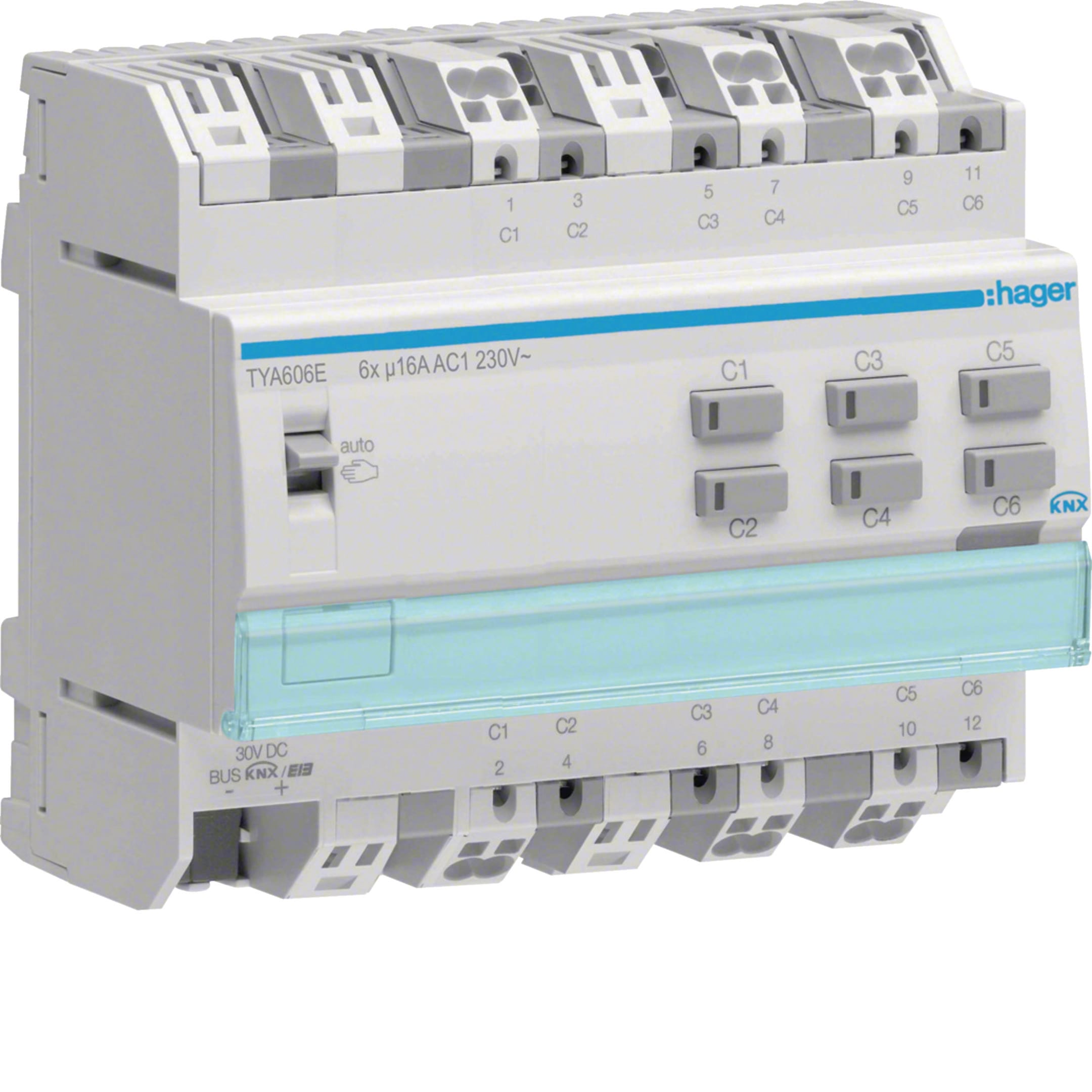 HAGER BOCCHIOTTI - Modulo KNX 6 uscite 16A 230V AC carichi capacitivi con misuratore di corrente 4M