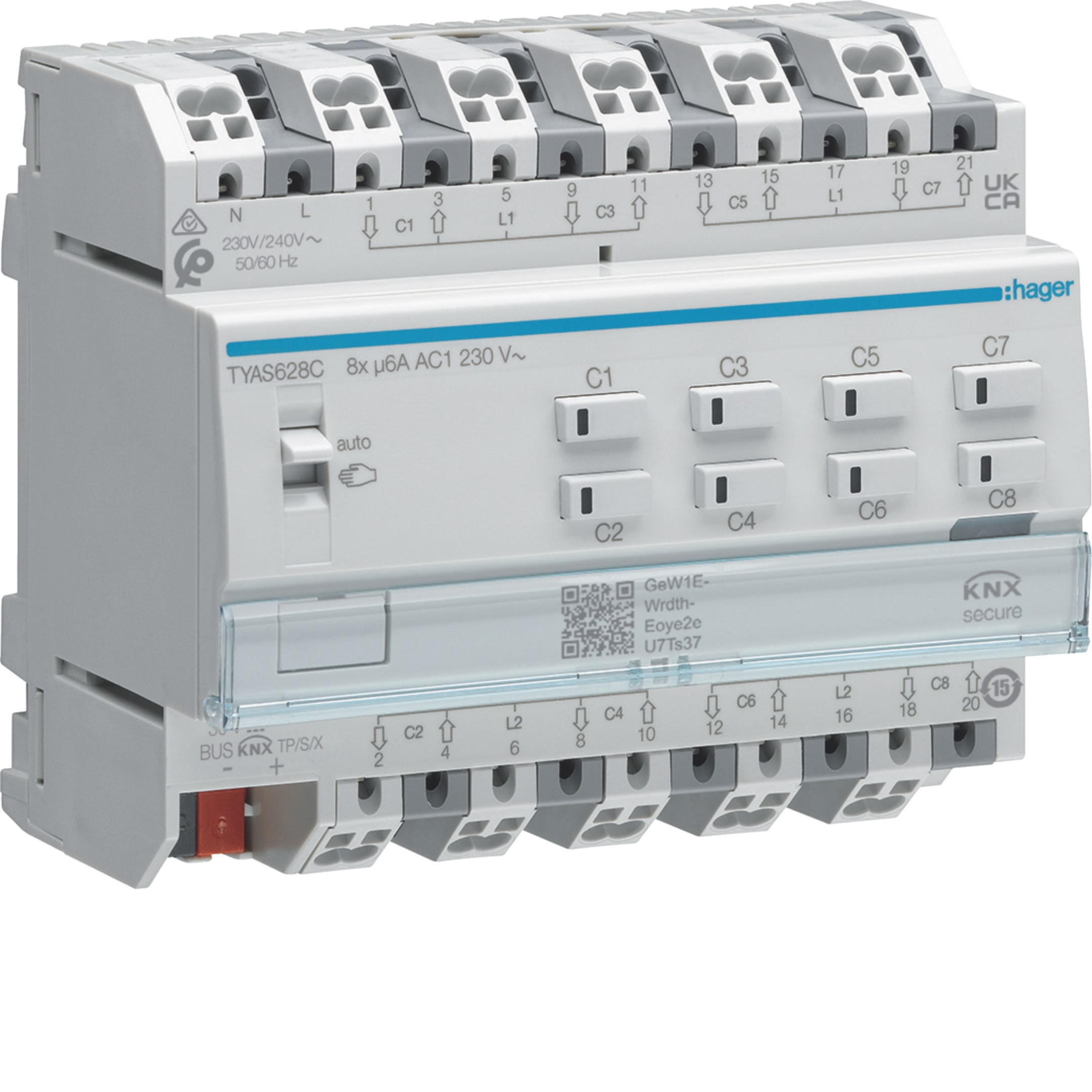 HAGER BOCCHIOTTI - Modulo KNX Secure 8 uscite 6A/230V per motori tapparelle e veneziane 6M