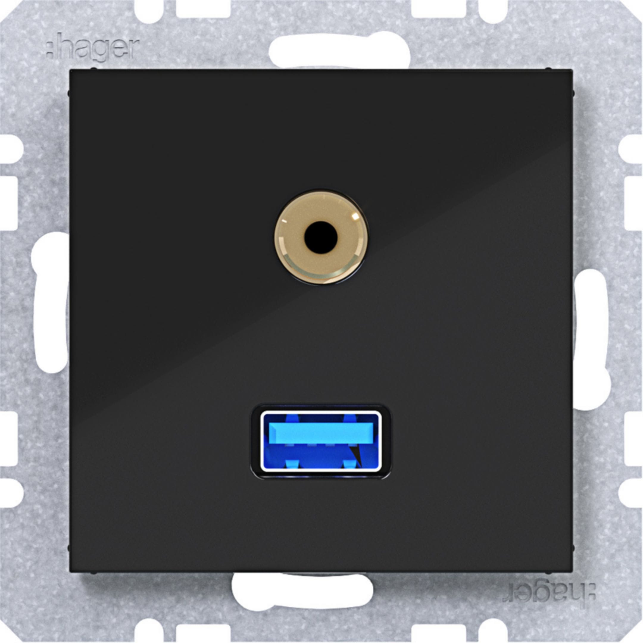 HAGER BOCCHIOTTI - PRESA USB/AUDIO 3.5 MM A.X/C.X NERO LUC