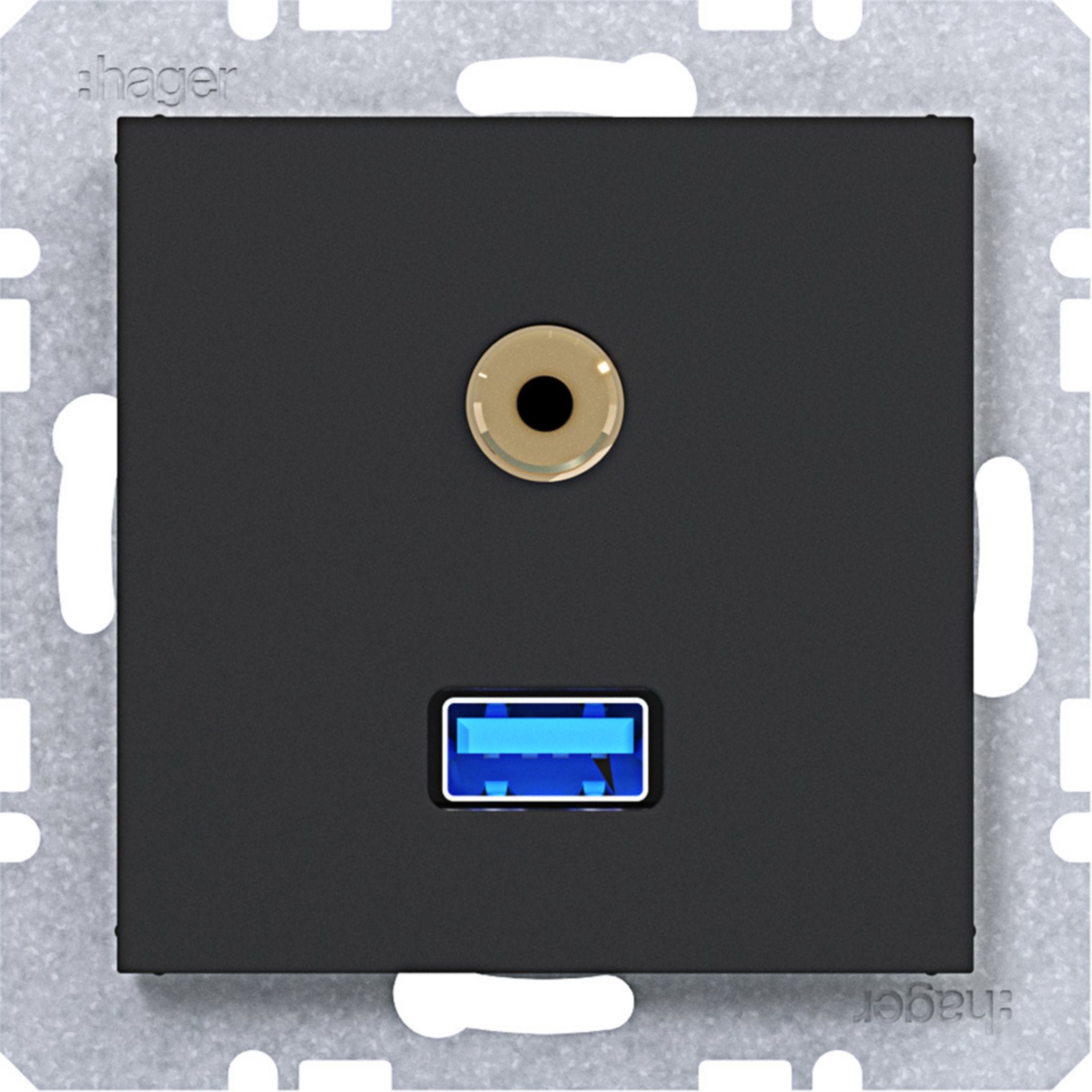 HAGER BOCCHIOTTI - PRESA USB/AUDIO 3.5 MM, A.X/C.X NERO OP