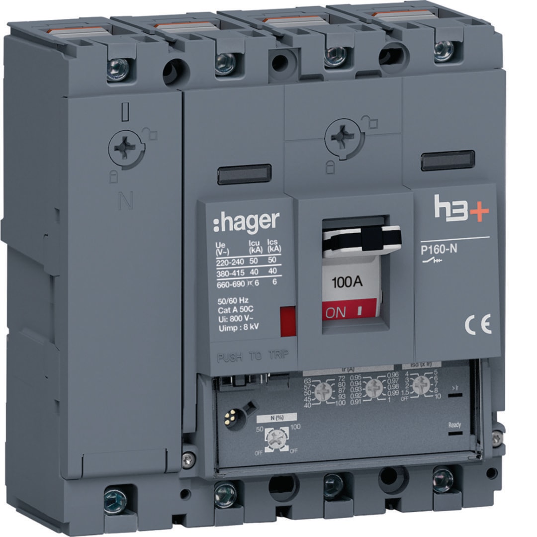 HAGER BOCCHIOTTI - Interruttore automatico scatolato h3+ P160 LSnI 4P 40kA 100A neutro regolabile