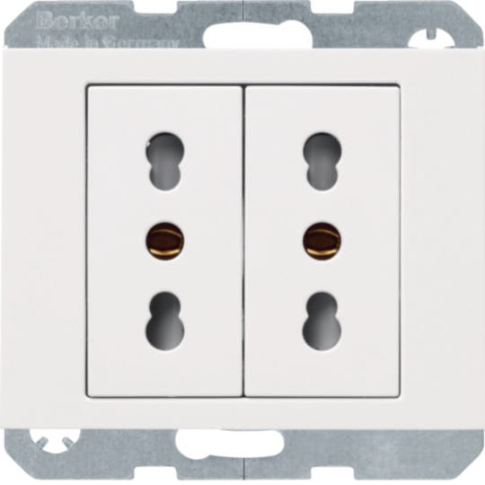 HAGER BOCCHIOTTI - Presa italiana con messa a terra doppia 10 A/16 A Serie K.1 Bianco pol. Lucid 41397009