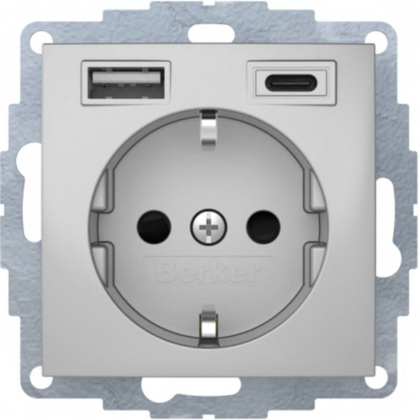 HAGER BOCCHIOTTI - Presa SCHUKO/USB A-C, S.1/B.x alu laccato opaco 48041404