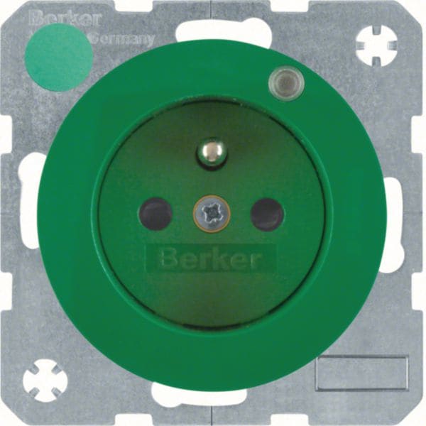 HAGER BOCCHIOTTI - Presa con spinotto messa a terra e LED di controllo Berker R.1/R.3 verde lucido 6765092003