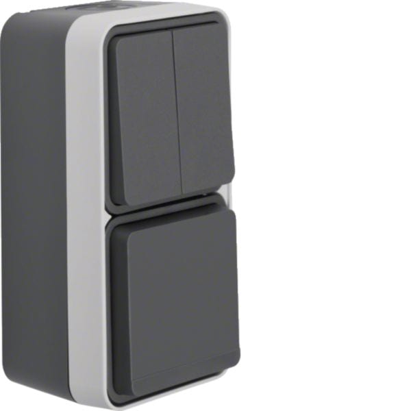 HAGER BOCCHIOTTI - Combinaz. Int. doppio + Presa SCHUKO + coperch protez. da parete W.1 grigio 7341903515