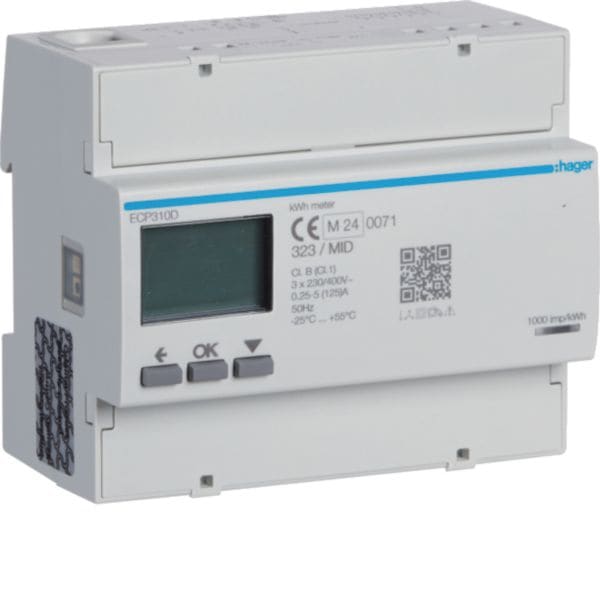 HAGER BOCCHIOTTI - Contatore trifase diretto 125 A uscita impulsi MID 6M ECP310D