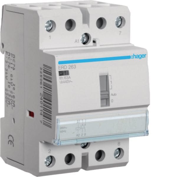 HAGER BOCCHIOTTI - Relè di comando 63 A 24 V AC 2 NA 3 moduli DIN ERD263