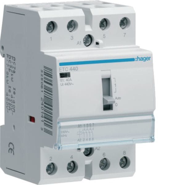 HAGER BOCCHIOTTI - Contattore giorno / notte 40 A 230 V AC 4 NA 3 moduli DIN ETC440